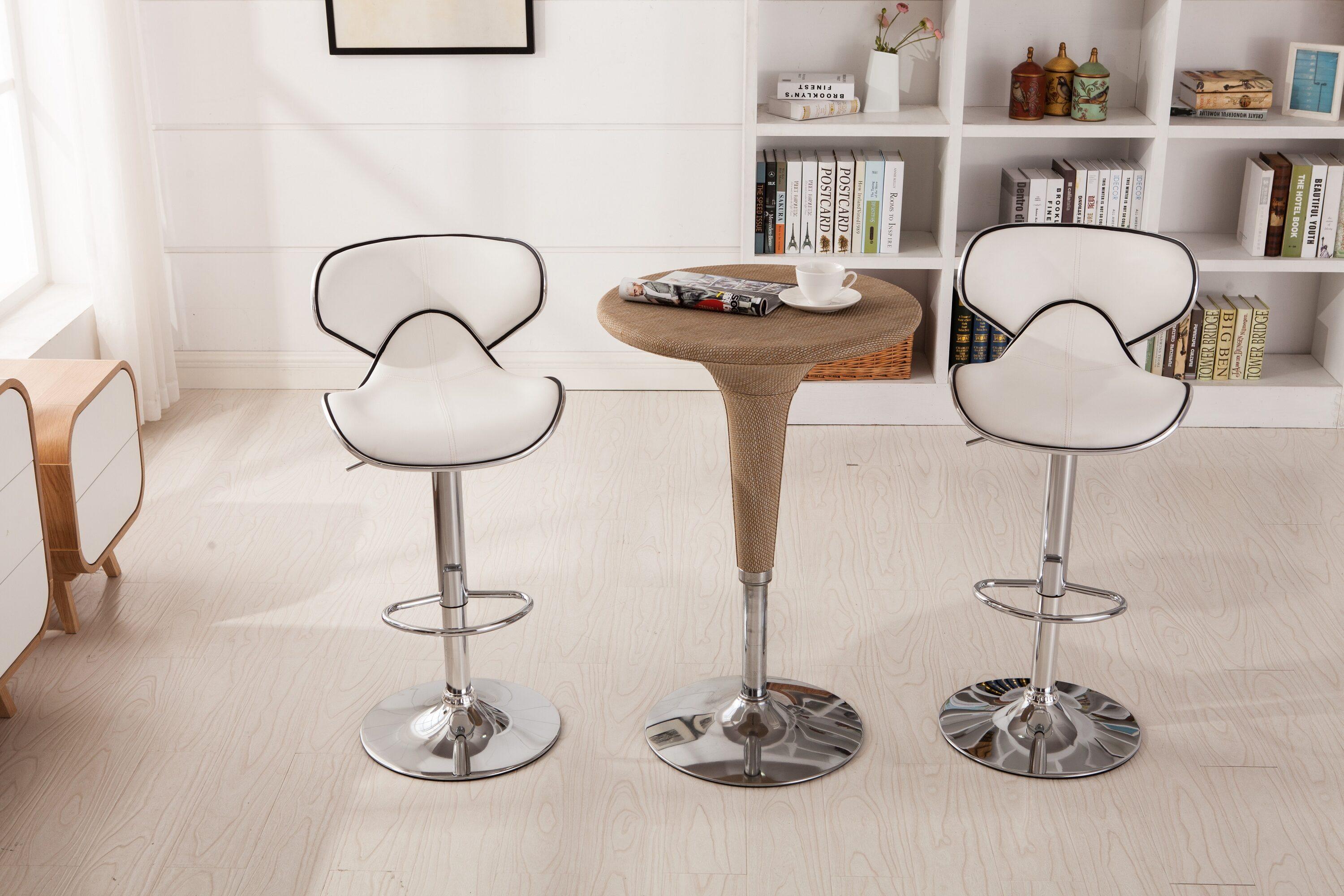 Roundhill Furniture Masaccio Faux Leather Airlift Adjustable Swivel Barstools, White, Set of 2