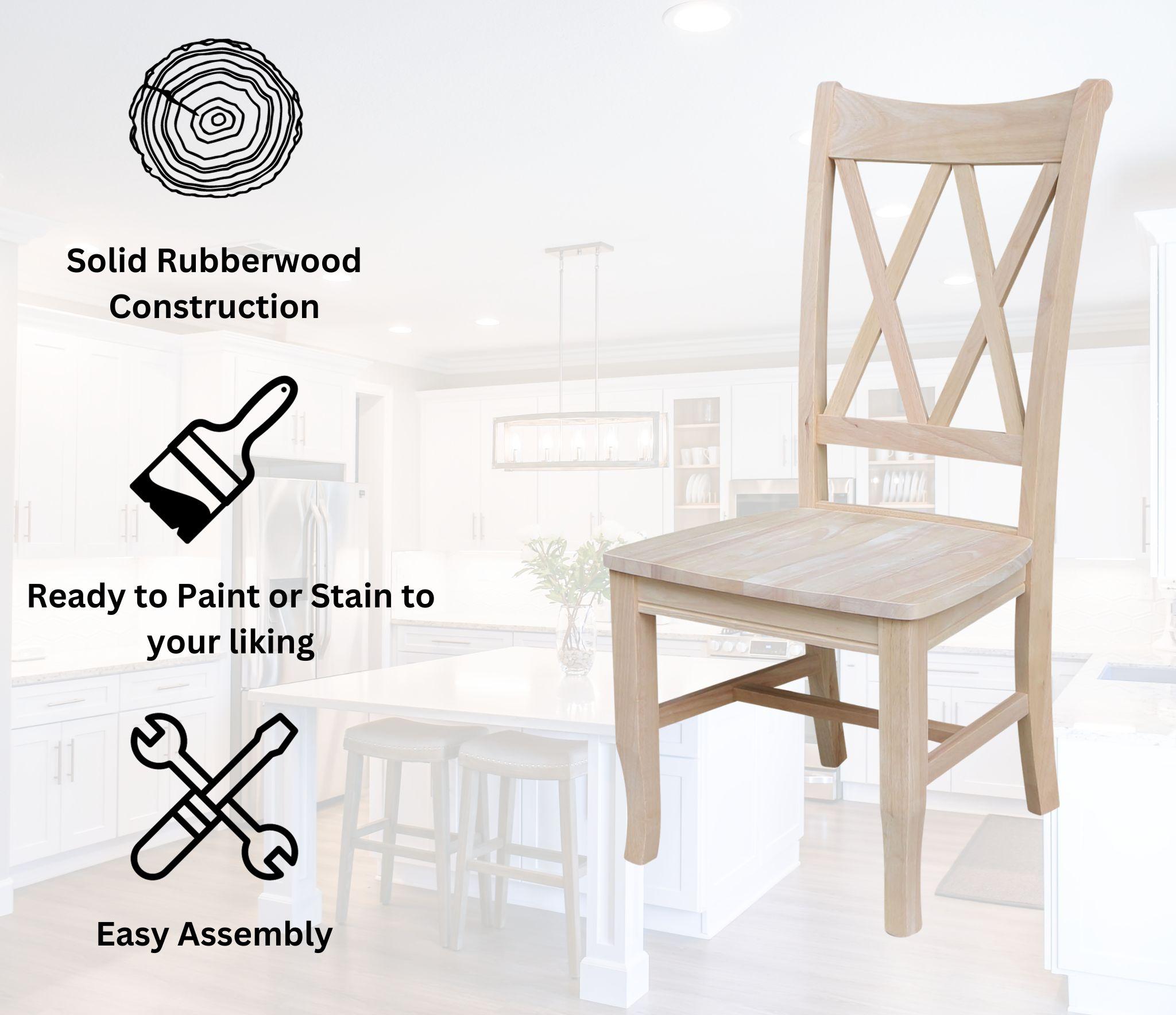 Set Of 2 Double X Back Chair Unfinished - International Concepts: Solid Wood, Armless, Unupholstered