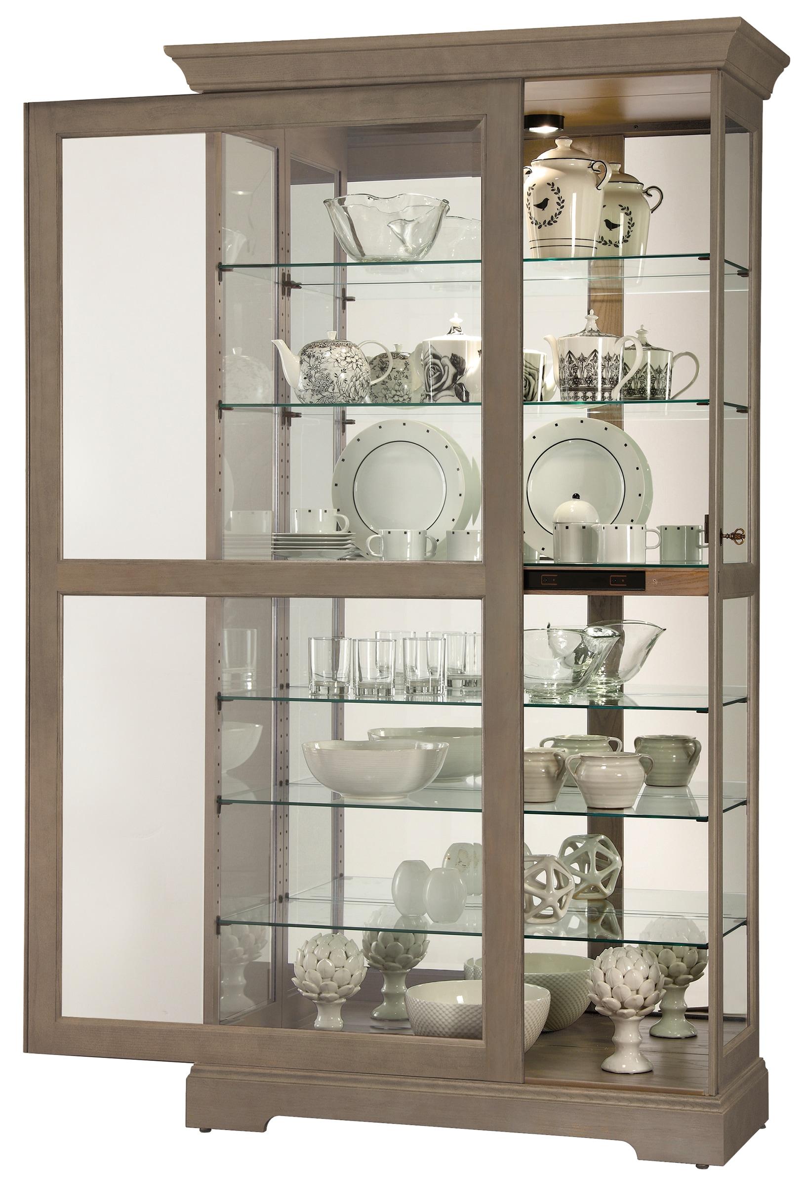 Transitional Gray-Brown Lighted Curio Cabinet with Adjustable Shelves