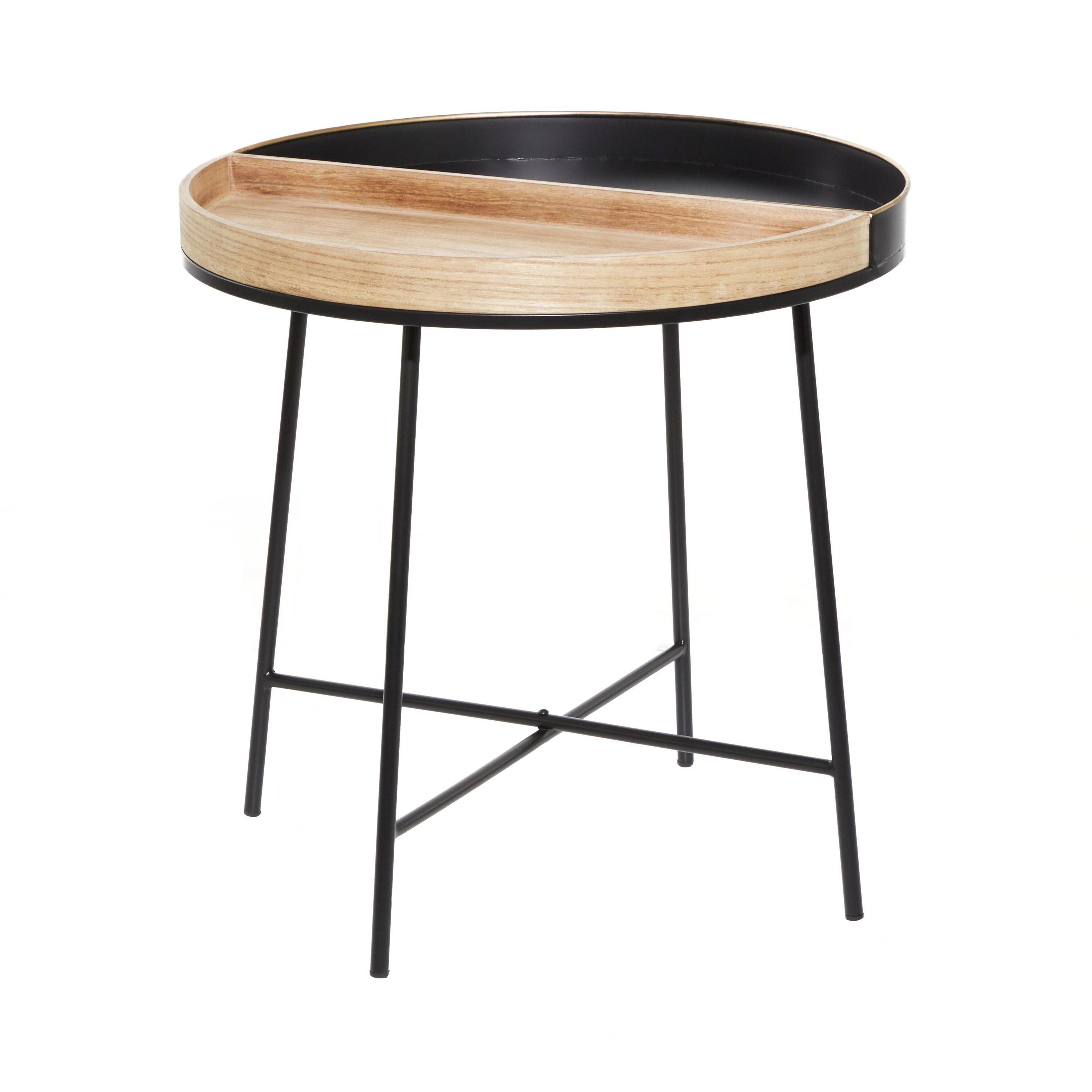 Olivia & May Contemporary Metal and Wood Accent Table Medium Black: Round Side, No Assembly Required