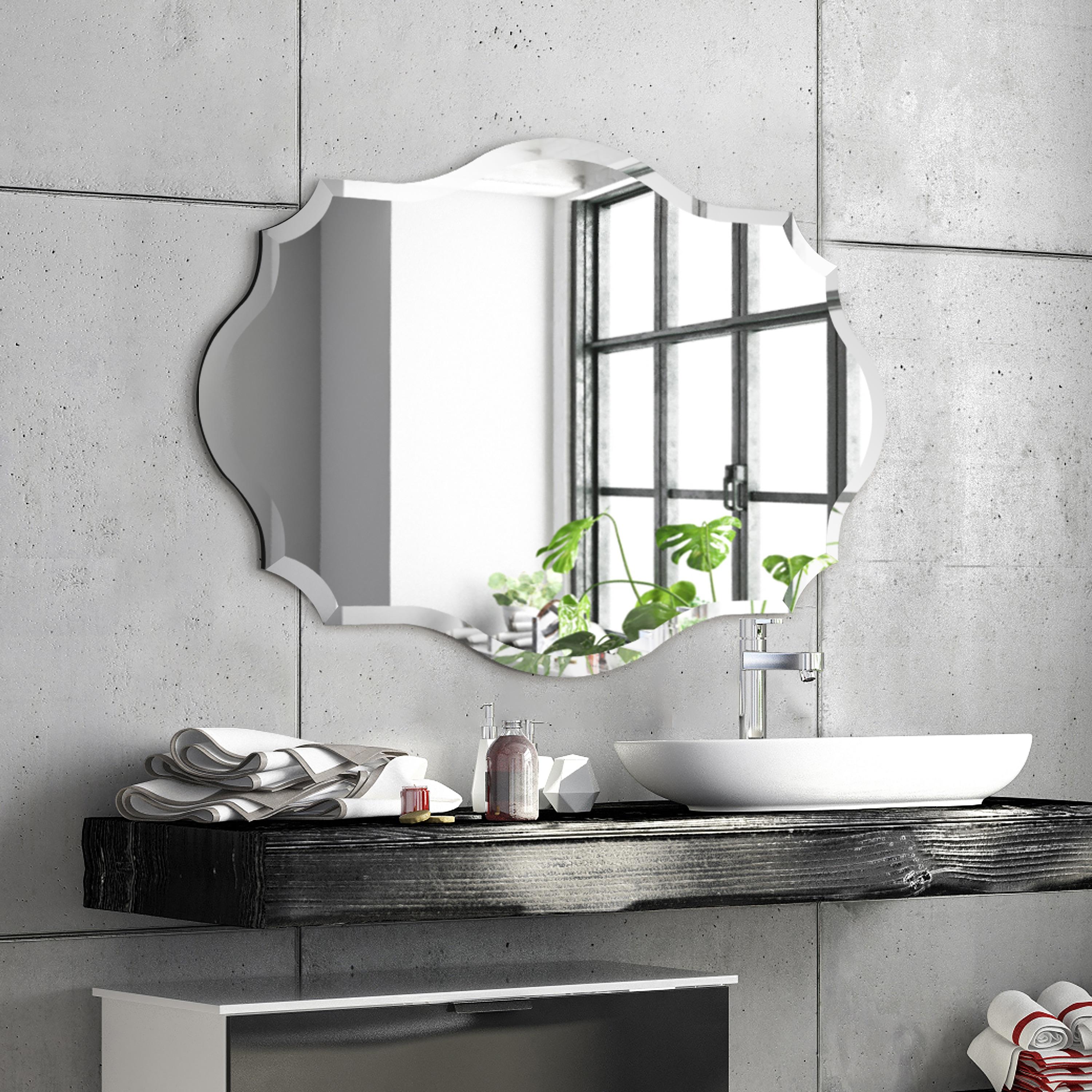 Empire Art Direct Frameless Beveled Oblong Elegant Scalloped Wall Mirror 30 in. x 40 in. x 0.39 in.