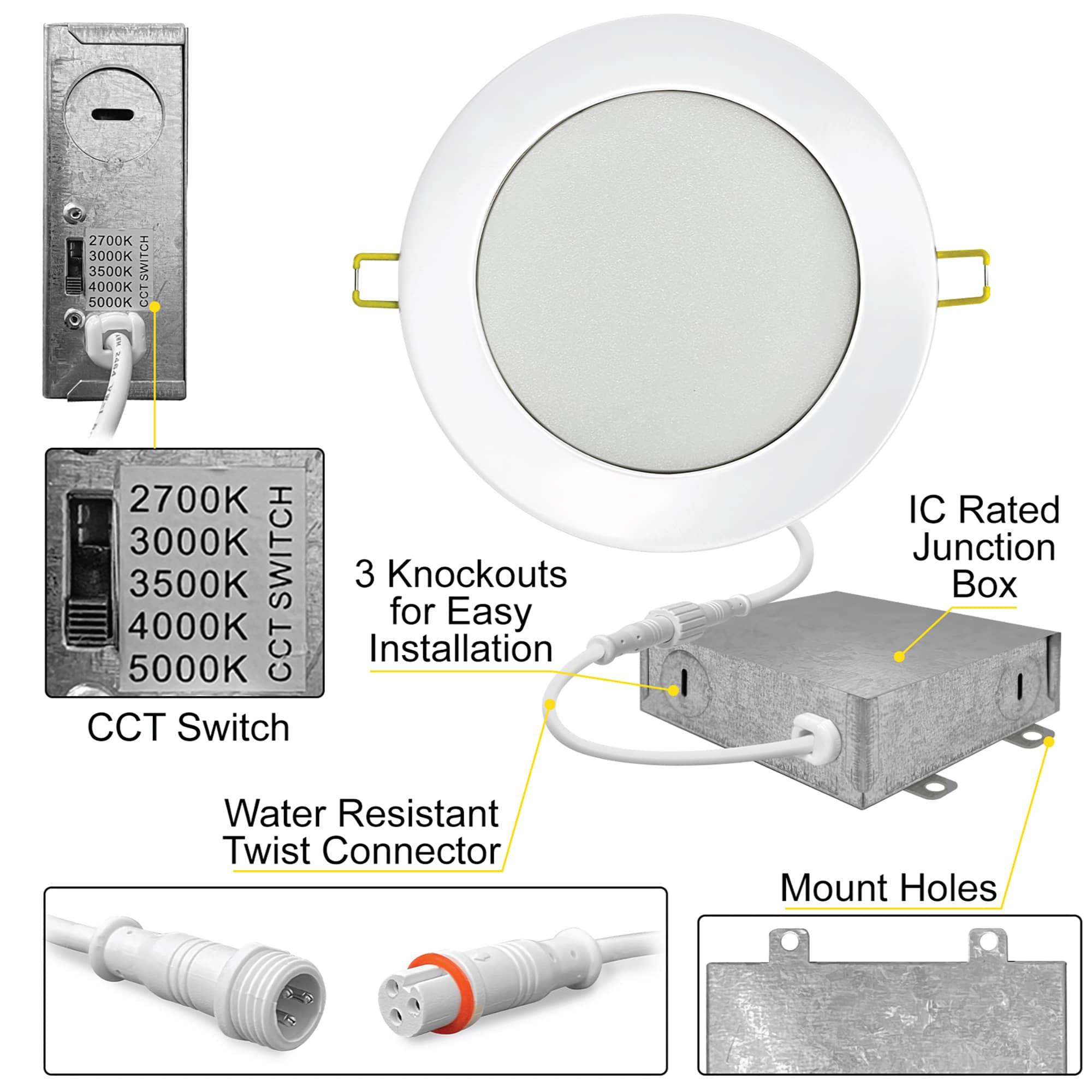 Panel Downlight 4.87'' Selectable Color Temperature Dimmable Air-Tight IC Rated LED Canless Recessed Lighting Kit