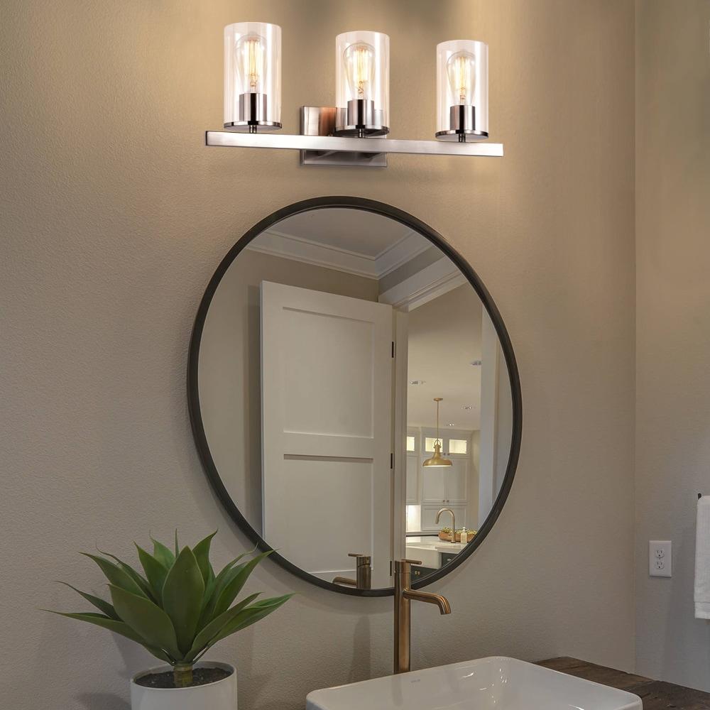 C Cattleya 3-Light Vanity Light with Clear Glass Shades Brushed Nickel Nickel Brushed