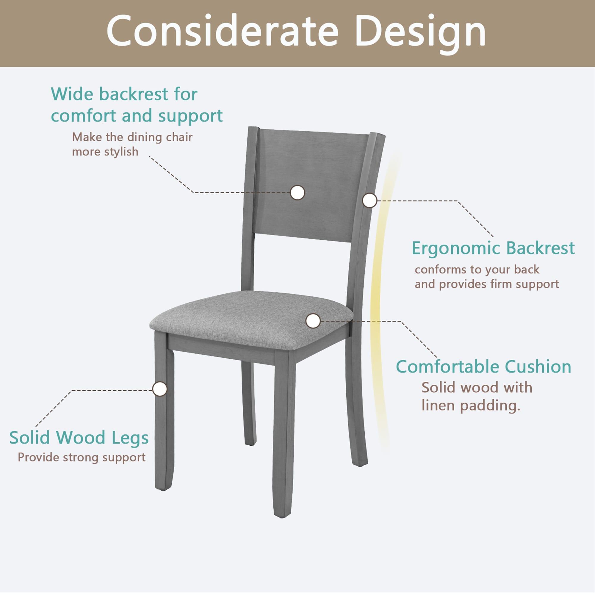 Kamsly Kitchen Island Dining Chairs Set of 4, 4pcs Upholstered Dining Room Chair, Sturdy Solid Wood Frame Kitchen-Chair with Padded Seat & Backrest, Gray