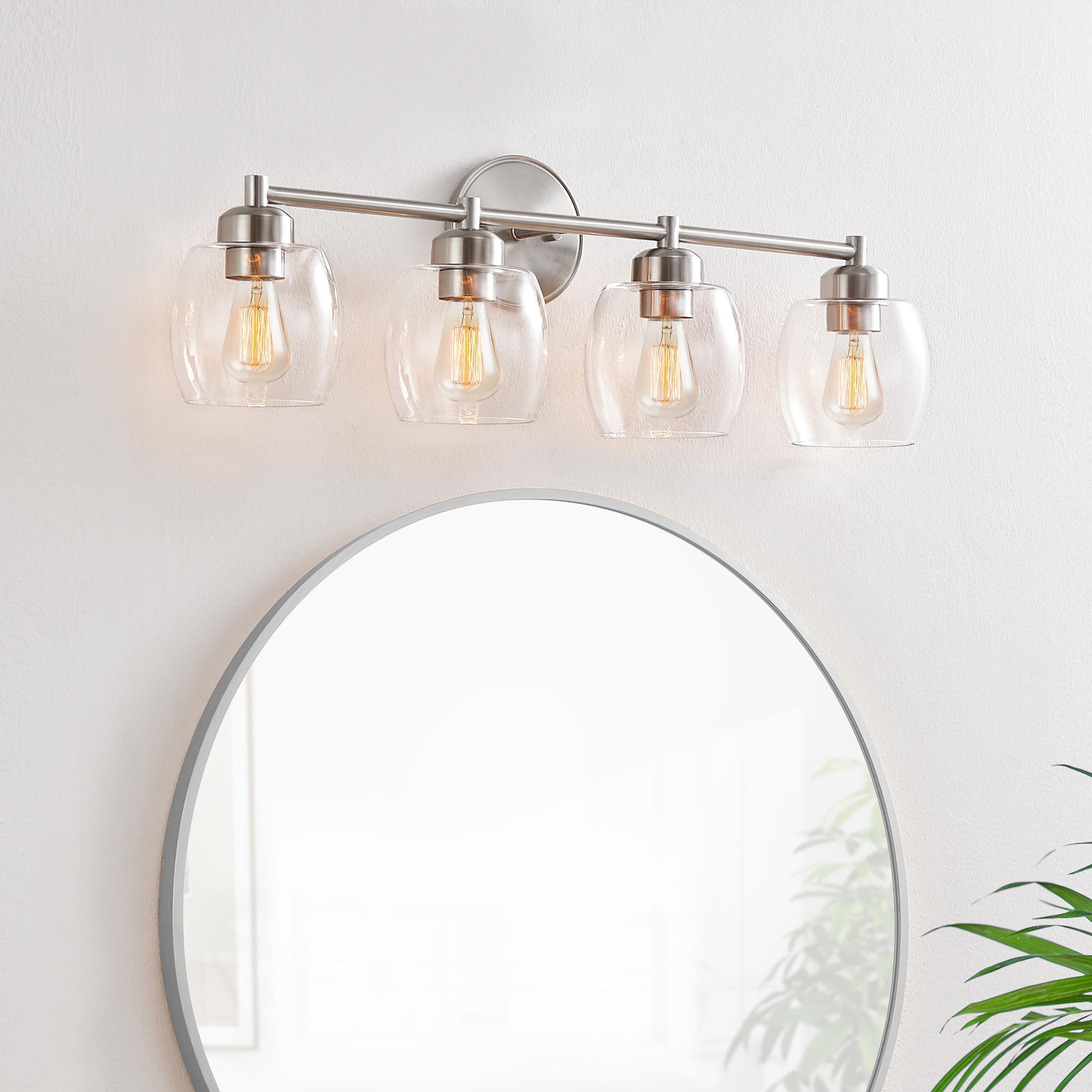 KAWOTI 4-Light Bathroom Light Fixtures, Brushed Nickel Vanity Wall Lamps over Mirror Bedroom Living Room Hallway