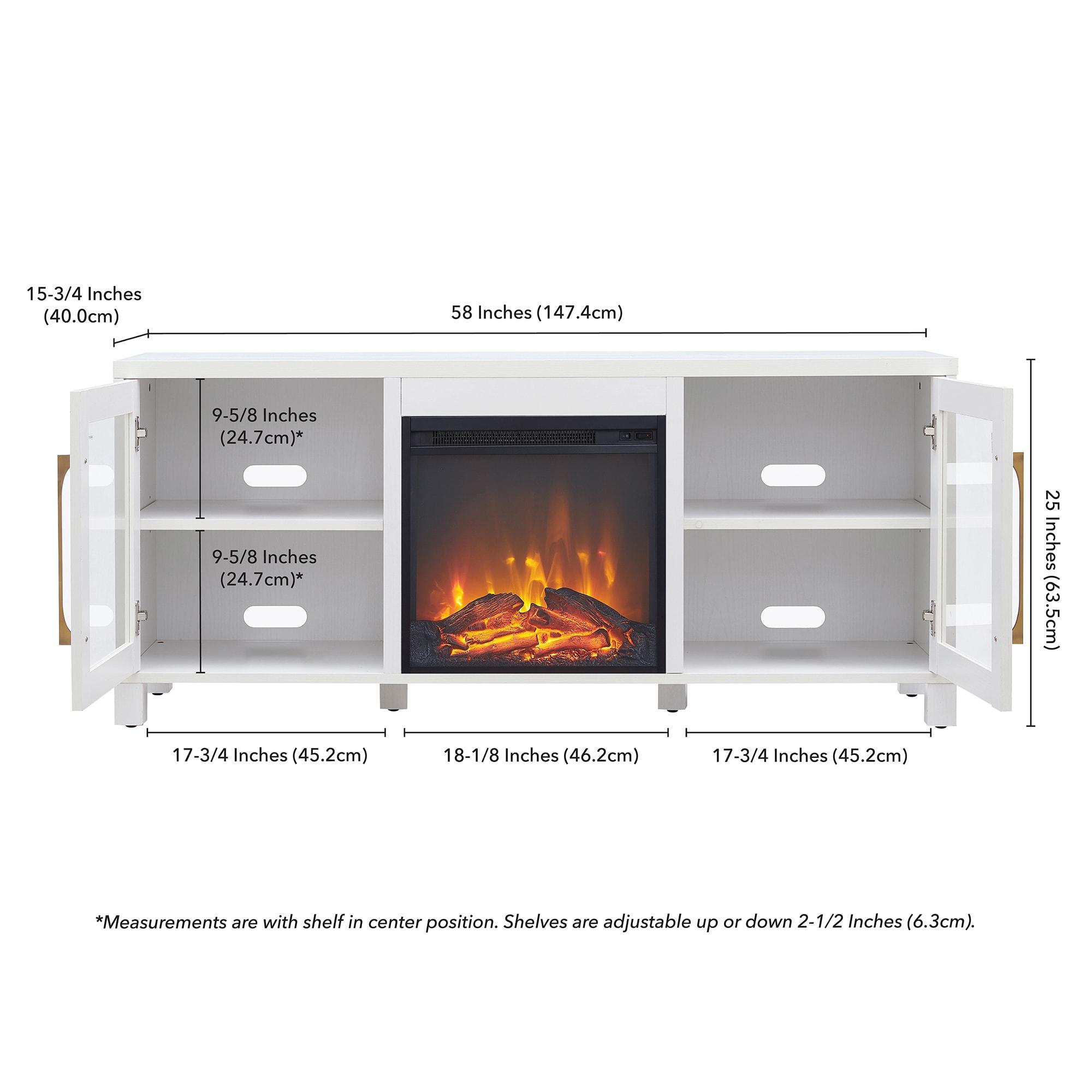 White TV Stand with Log Fireplace Insert - Henn&Hart