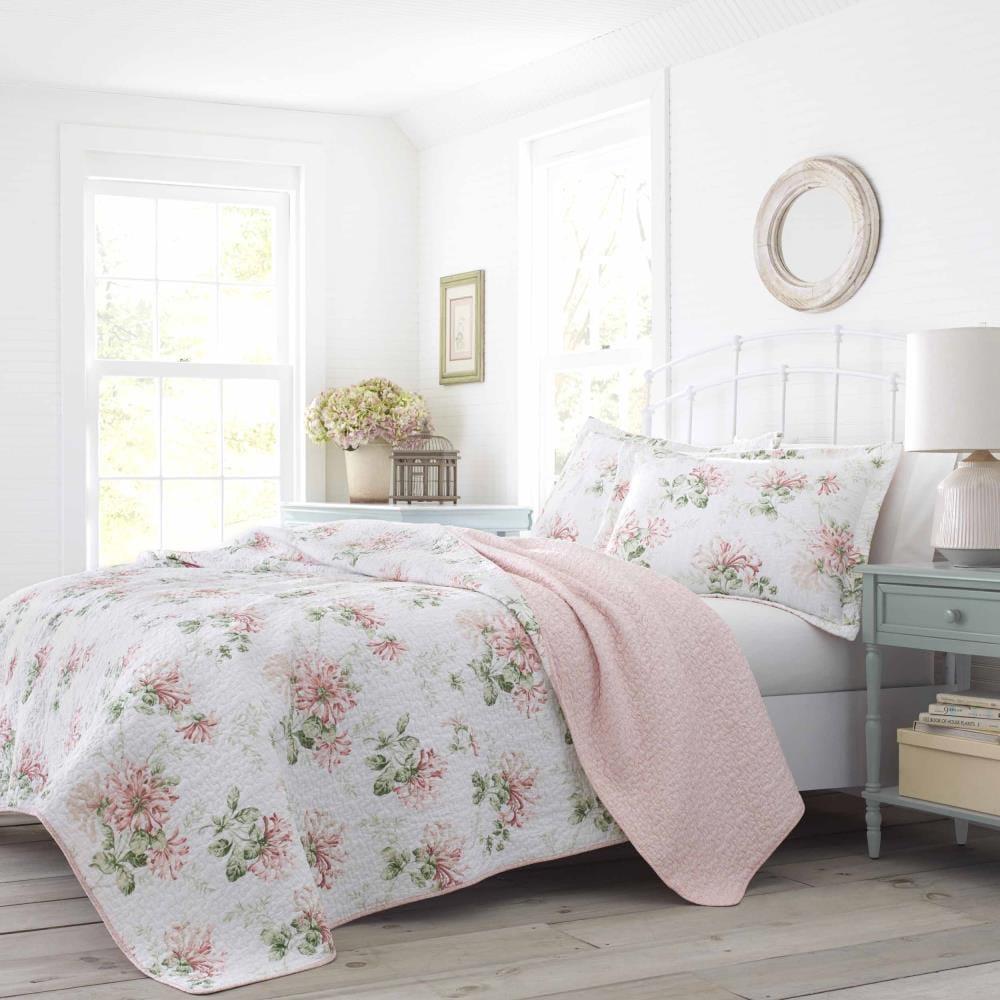 Laura Ashley Laura Ashley Honeysuckle Cotton Reversible Pink Quilt Set