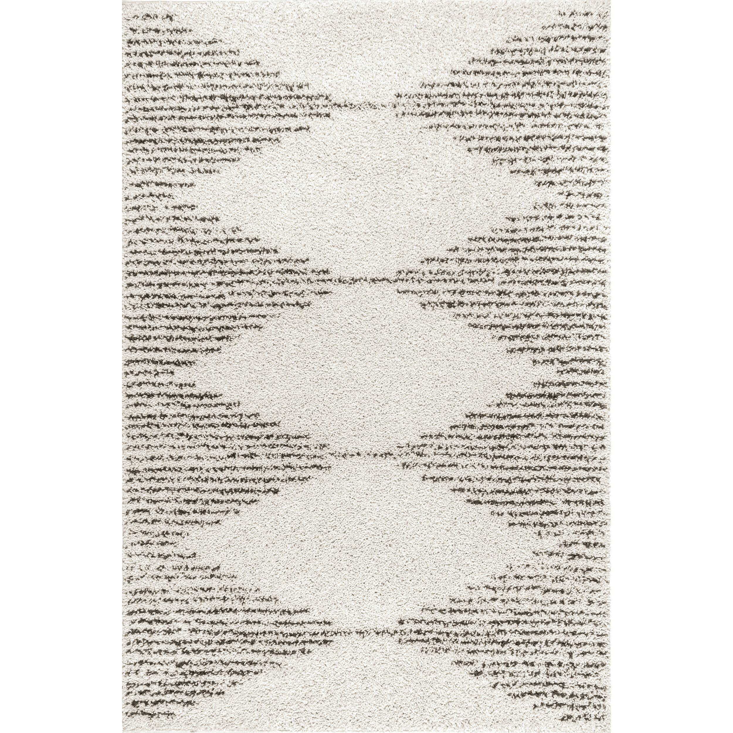 Nuloom Scarlette Diamond 2x6 Runner Shag Indoor Area Rug for Living Room Bedroom Dining Room Nursery Entryway Hallway, Off White/Charcoal