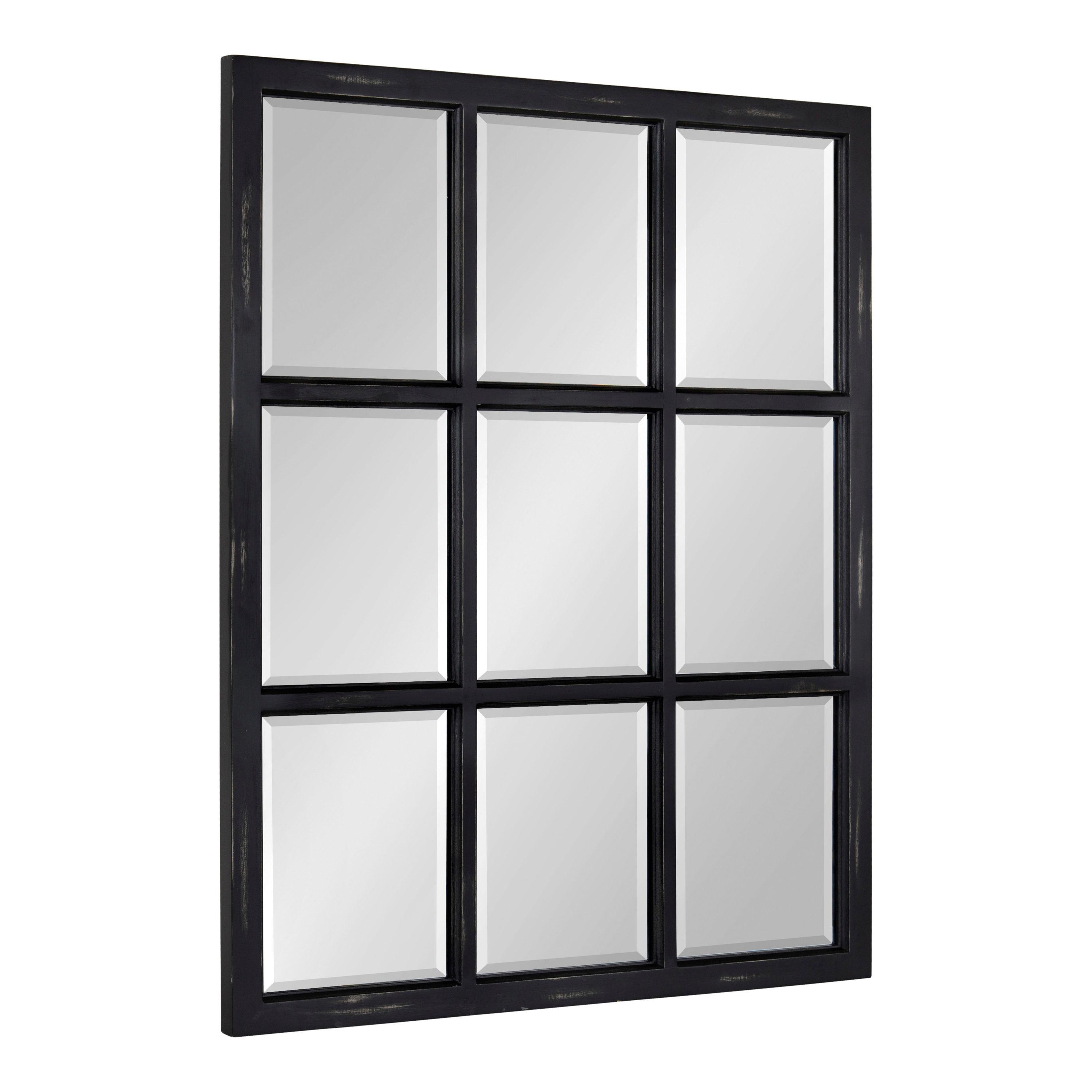 26" x 32" Hogan Windowpane Wall Mirror Black - Kate & Laurel All Things Decor: Modern Rectangular, No Assembly, Wood Frame