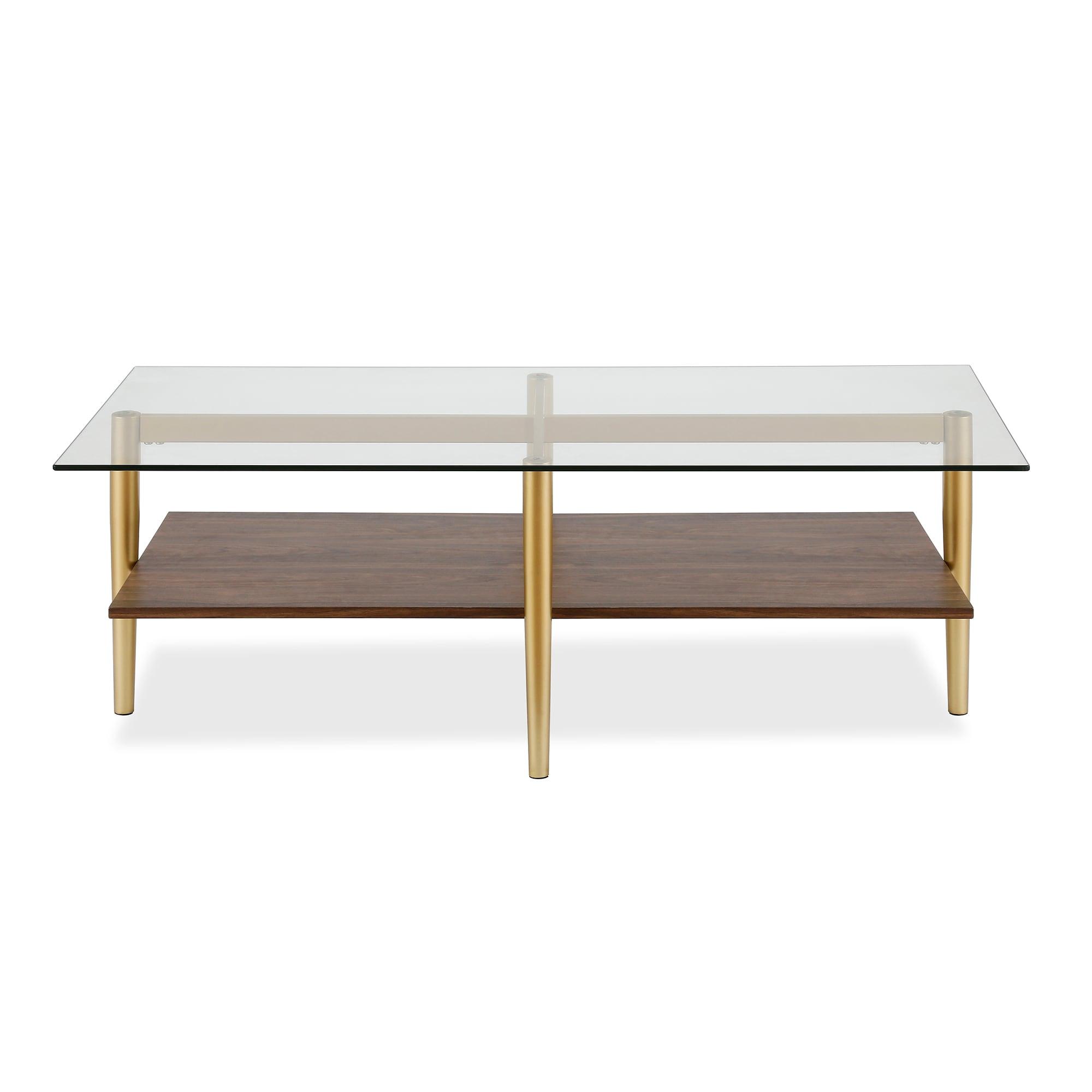 Evelyn&Zoe Otto 47'' Wide Rectangular Coffee Table with MDF Shelf, Gold and Walnut