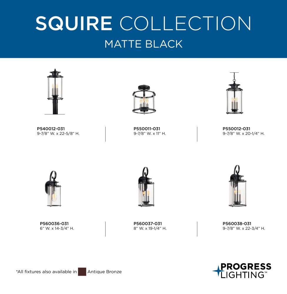 Progress Lighting, Squire Collection, 3-Light Post Lantern, Black Finish, Clear Glass Shade