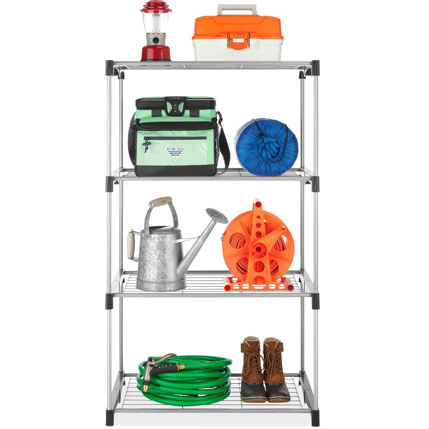 Whitmor 4-Tier Freestanding Metal Shelf Tower Closet System, Black & Silver