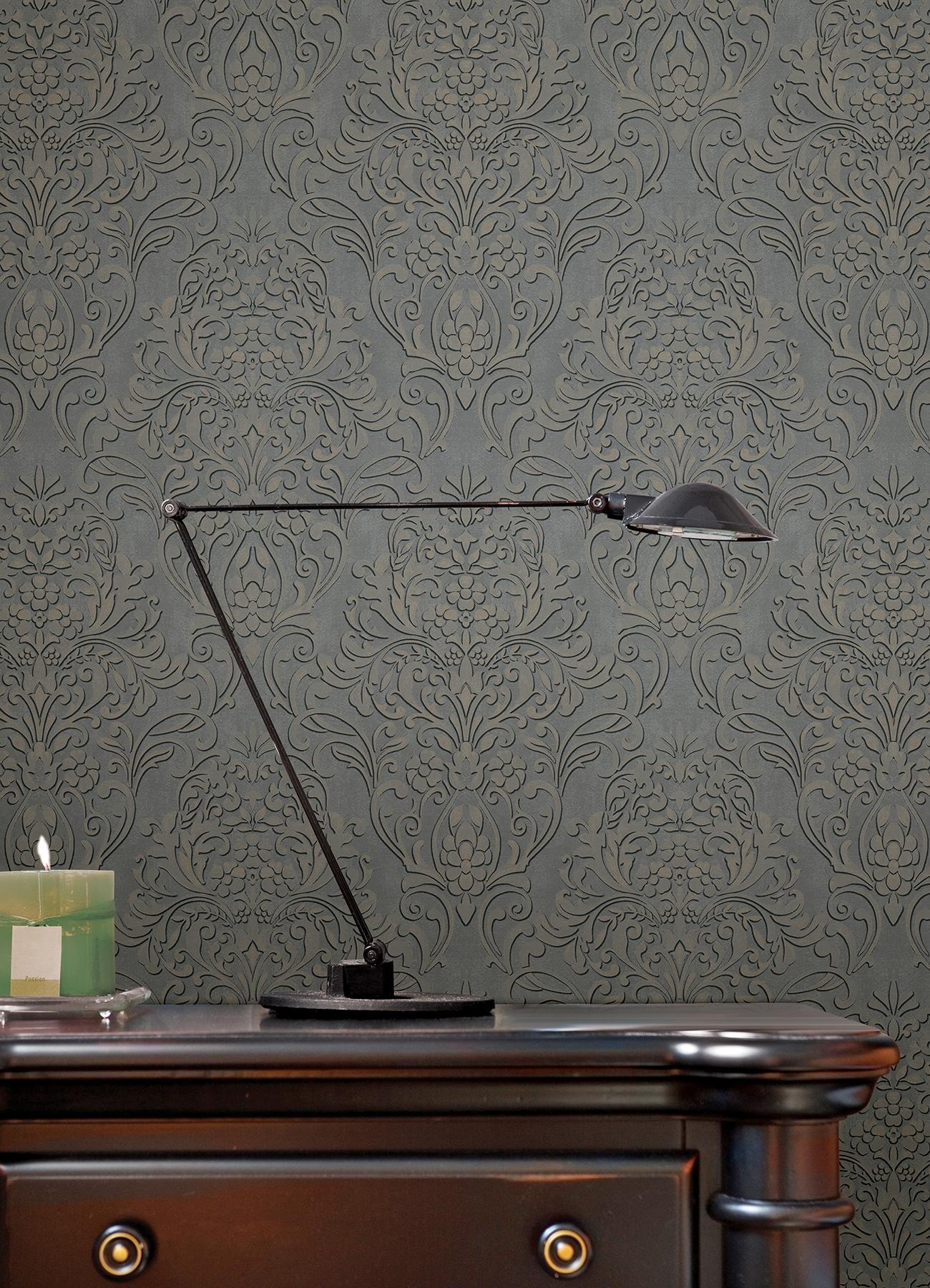 Advantage Anders Pewter Damask Wallpaper