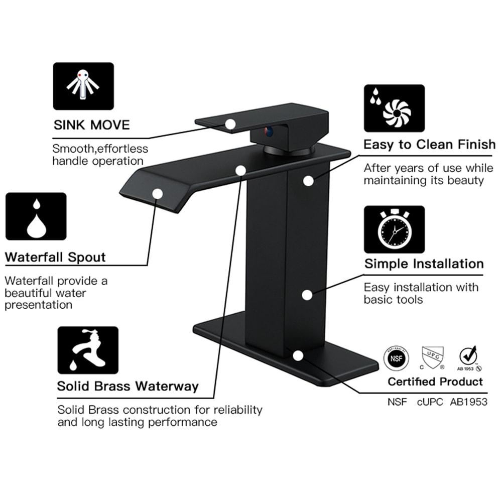 BWE Waterfall Single Hole Single-Handle Bathroom Faucet With Pop-up Drain Assembly