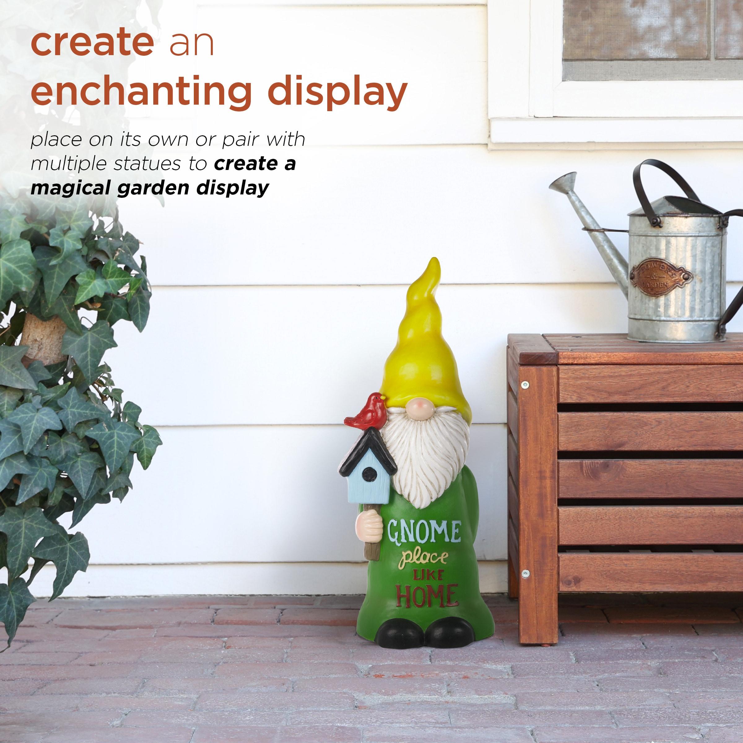 24" Magnesium Oxide "Gnome Place Like Home" Indoor/Outdoor Garden Gnome Statue Green/Yellow - Alpine Corporation