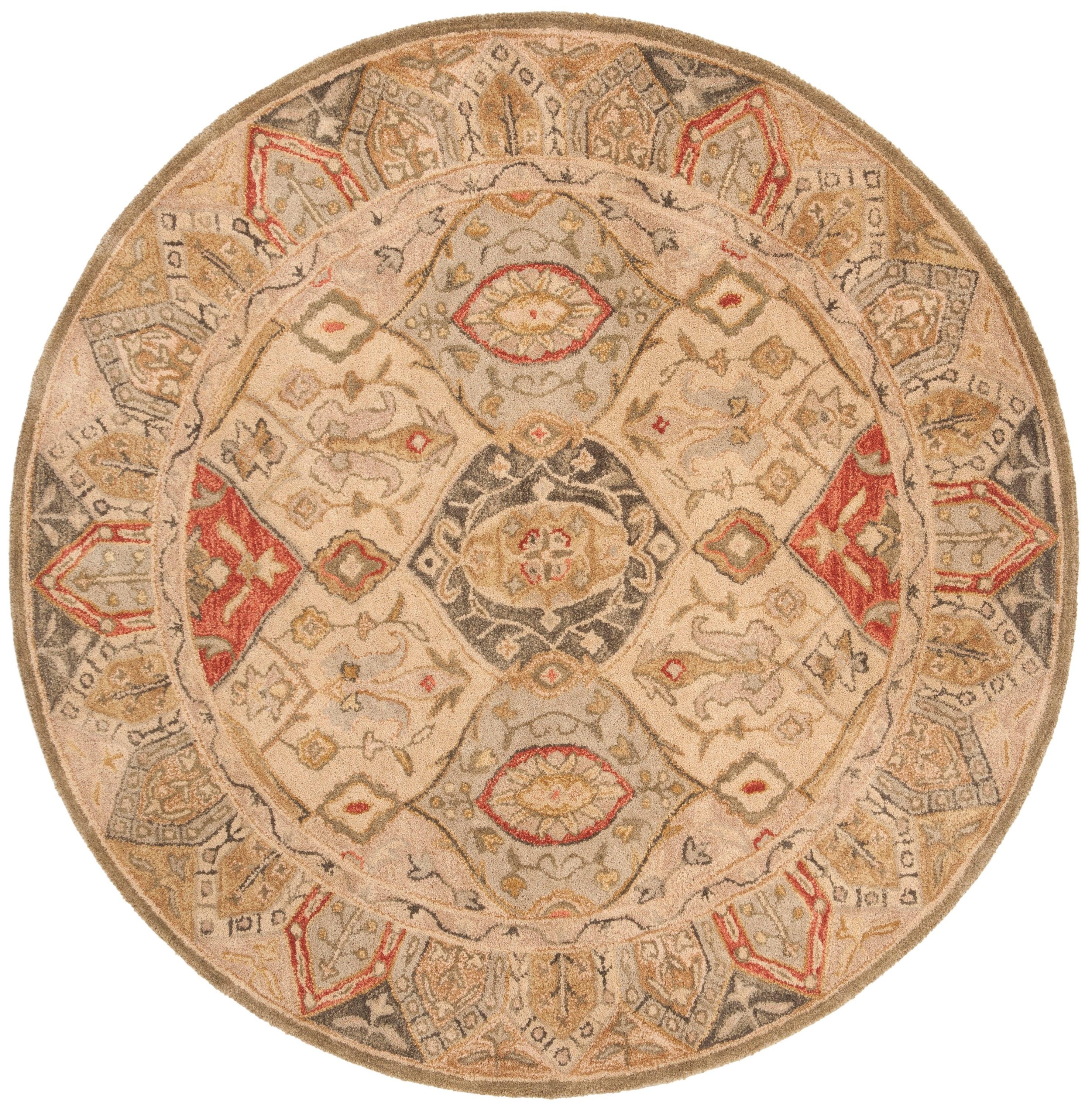 Anatolia AN530 Hand Tufted Area Rug  - Beige/Multi - 4' round - Safavieh.
