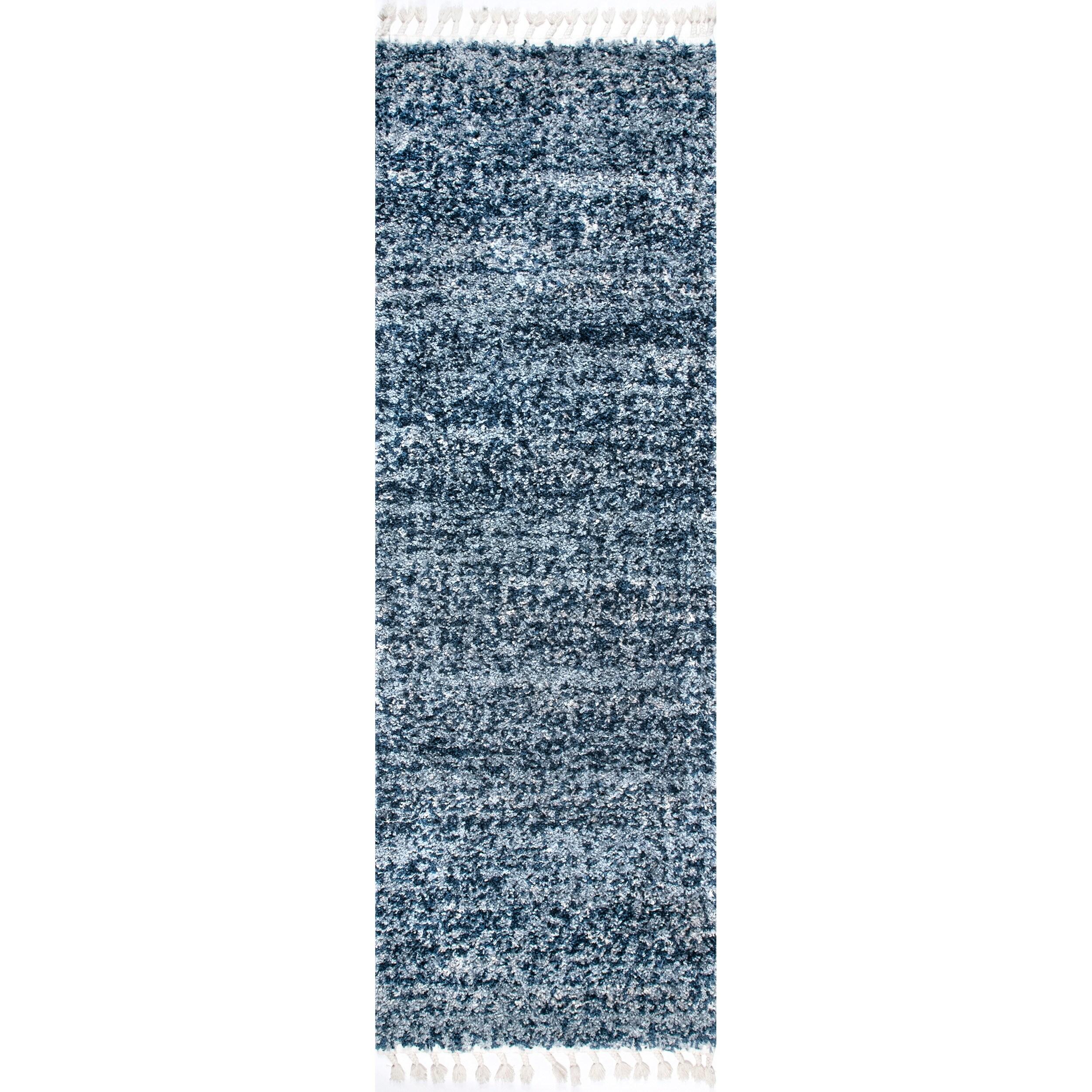 Nuloom Brooke Solid 2x8 Runner Shag Indoor Area Rug for Living Room Bedroom Dining Room Nursery Entryway Hallway, Blue/Ivory