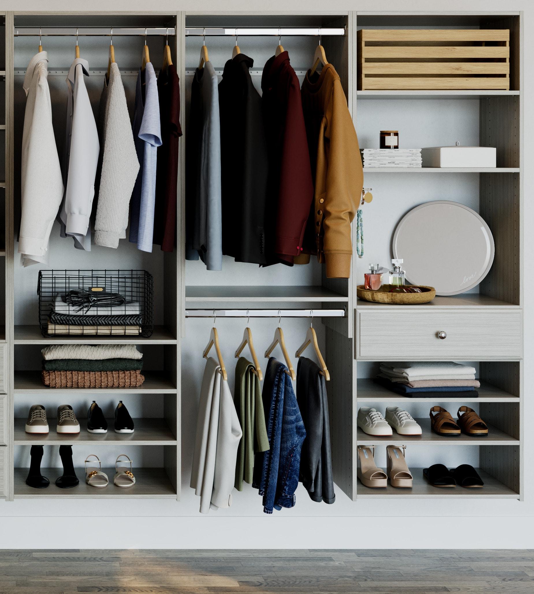Easy Track 25.13-in W x 14-in D x 48-in H Weathered Grey Solid Wood closet tower