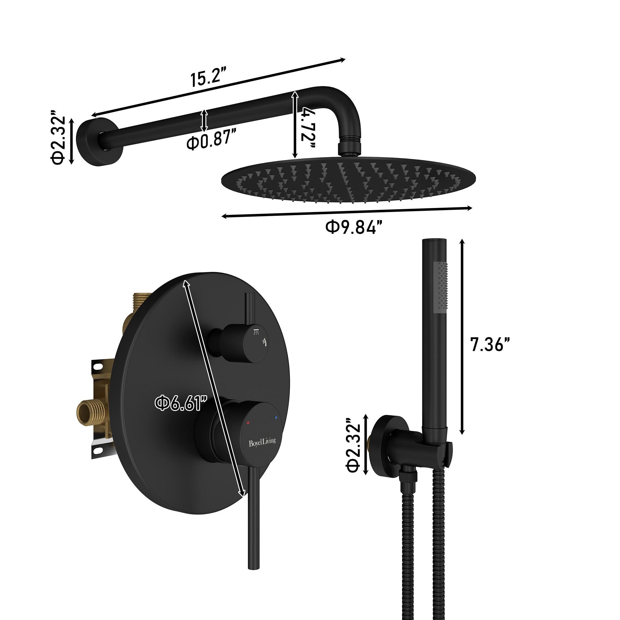 High-Pressure Shower System with 10 Inch Round Rain Shower Head and Handheld Wall Mounted, Shower Faucet Set Combo Set with 2 in 1 Handheld Showerhead for Bathroom, Matte Black