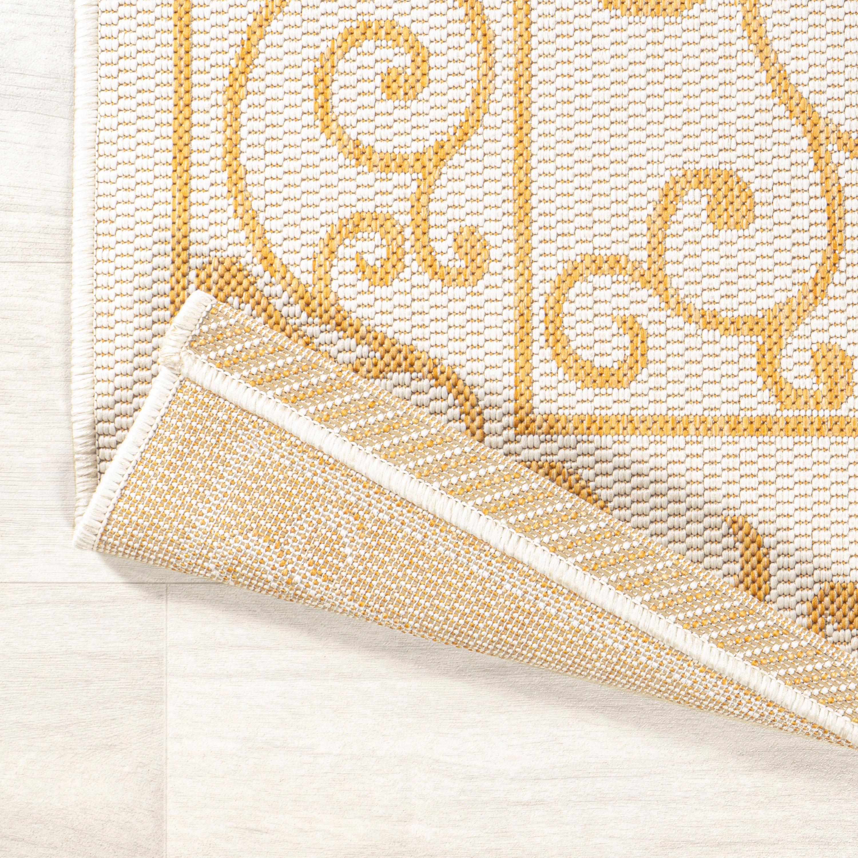 5' x 8' Charleston Vintage Filigree Textured Weave Indoor/Outdoor Area Rug, Cream/Yellow - JONATHAN Y