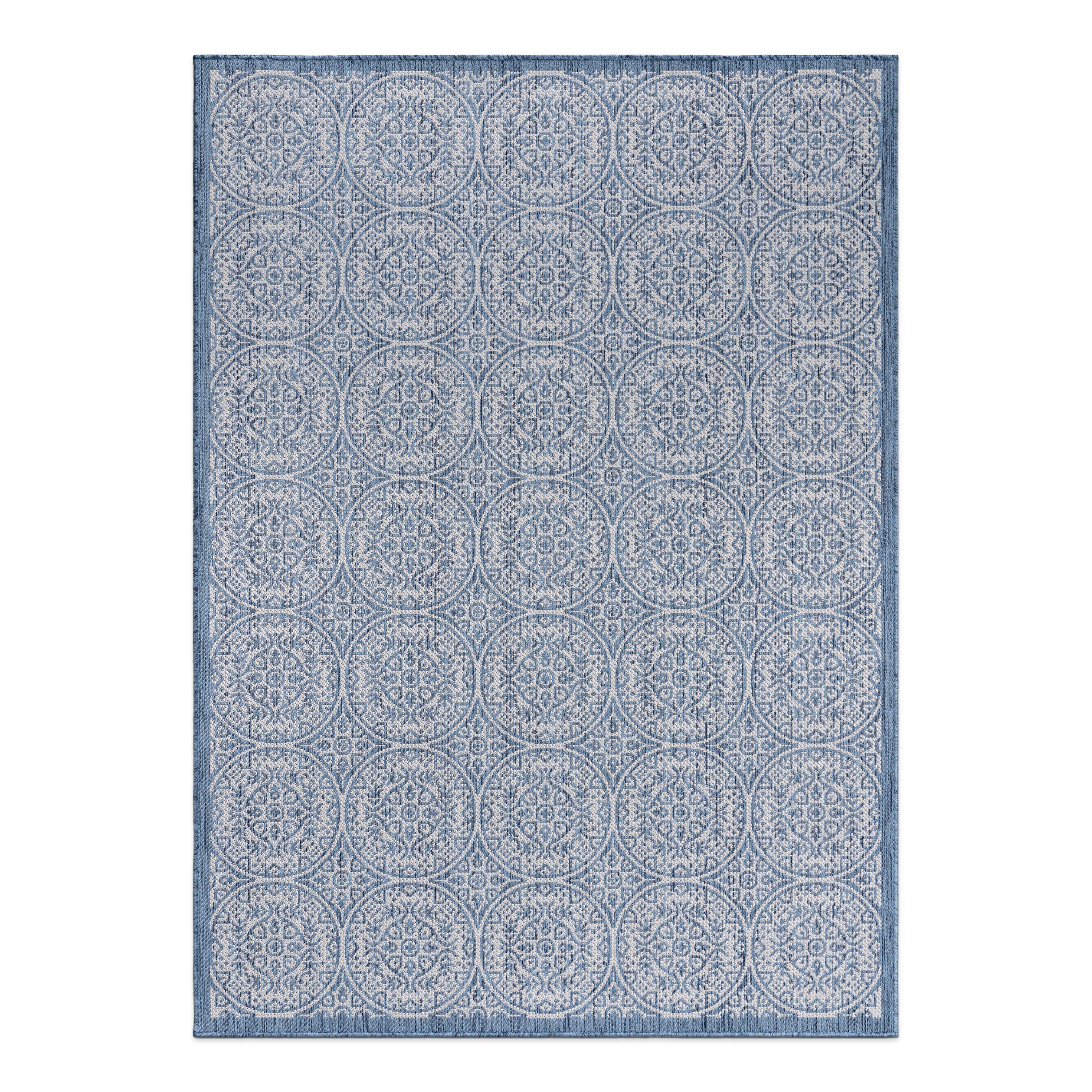 World Rug Gallery Transitional Floral Circles Textured Flat Weave Indoor/Outdoor Area Rug - BLUE 5' X 7'