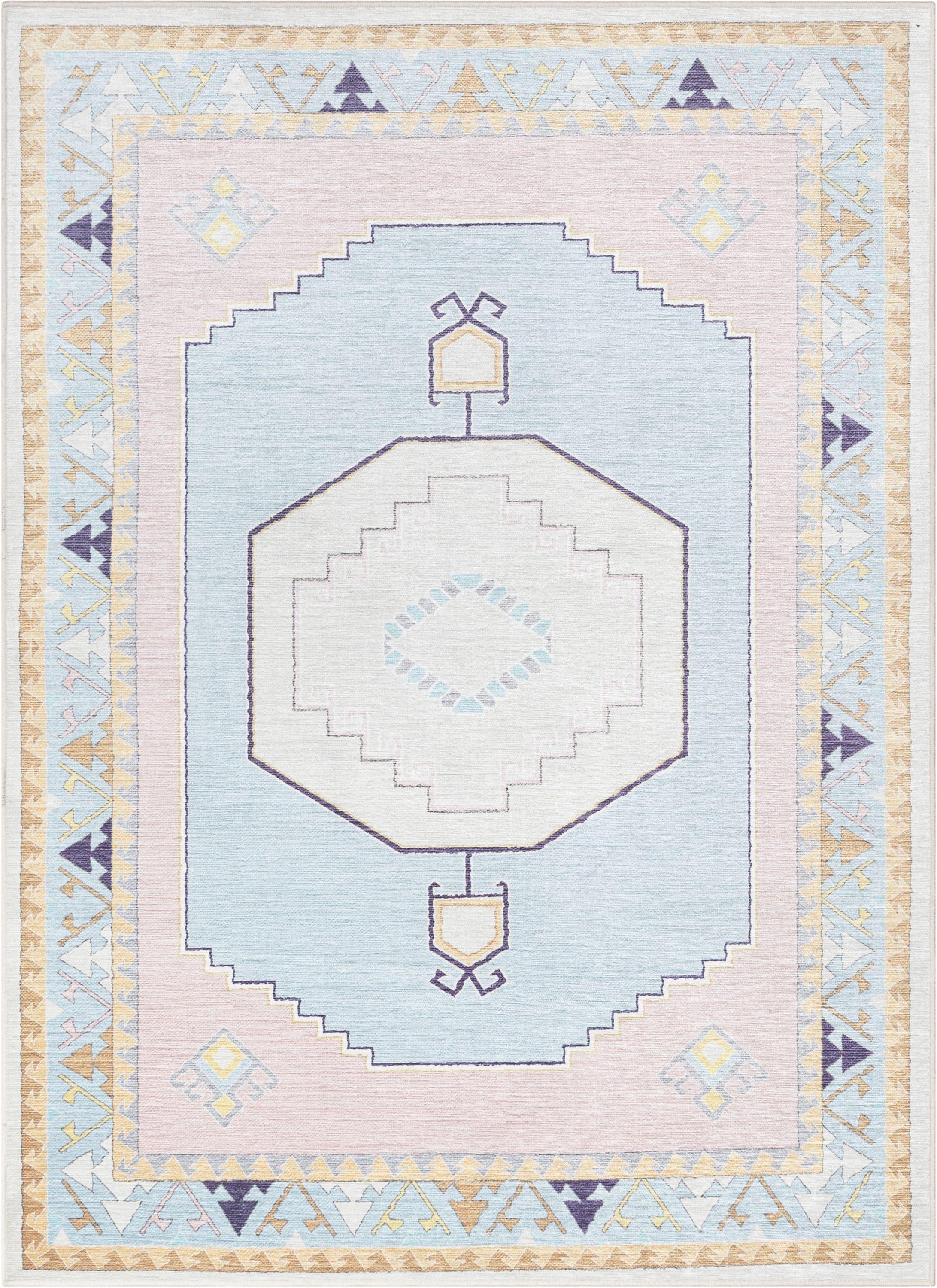Apollo Well Woven Kids Rugs Ethnic Soft Medallion Modern Pink Light Blue Area Rug
