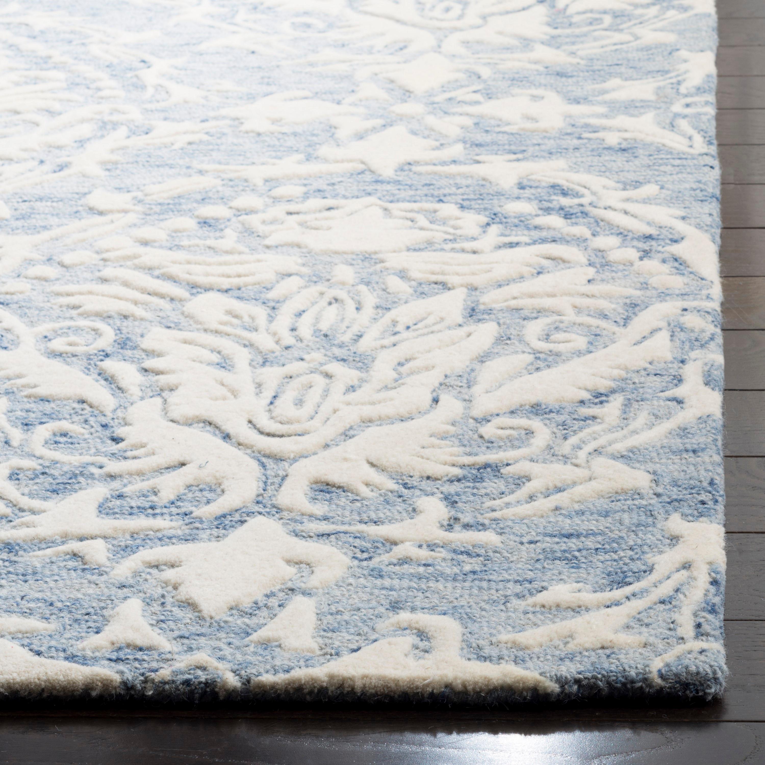 Elegant Blue Floral Hand-Tufted Wool Runner Rug 2'3" x 8'