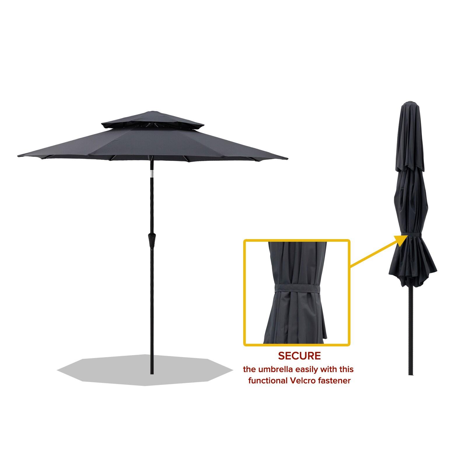 9 ft Dark Gray Aluminum Market Patio Umbrella with Push-Button Tilt