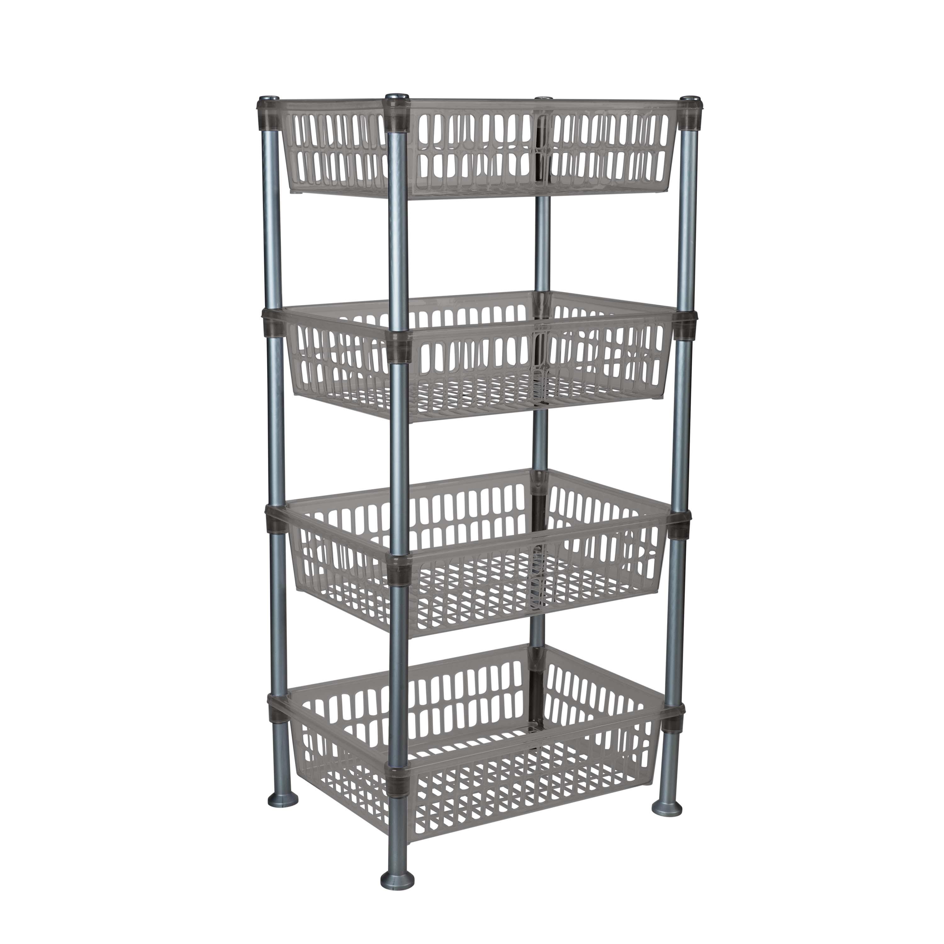 Kitchen Details Slim 4-Shelf Plastic Freestanding Shelves, Smoke Gray