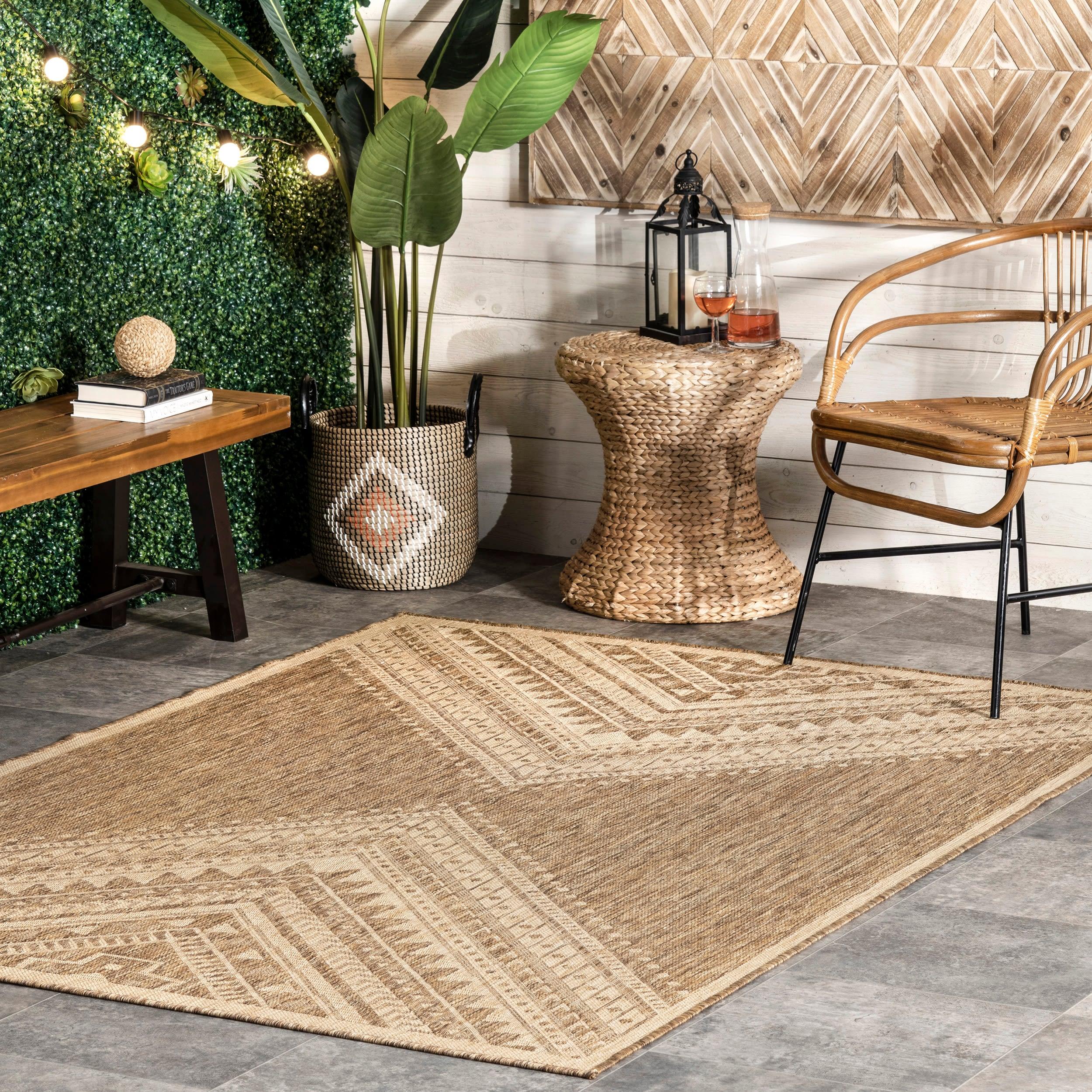 Nuloom Landry Geometric 8x10 Indoor/Outdoor Area Rug for Living Room Patio Deck Front Porch Kitchen, Brown/Ivory