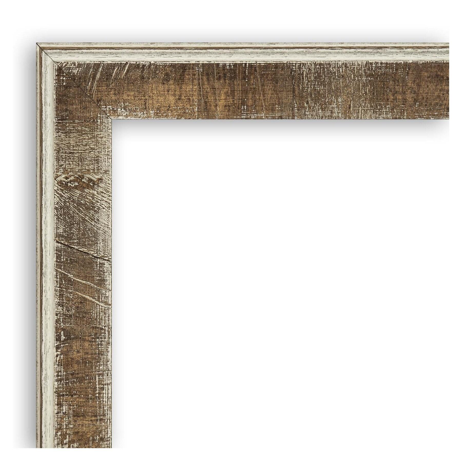 Amanti Art Farmhouse Brown Narrow Non-Beveled Wood Bathroom Wall Mirror 26.75 x 32.75 in.