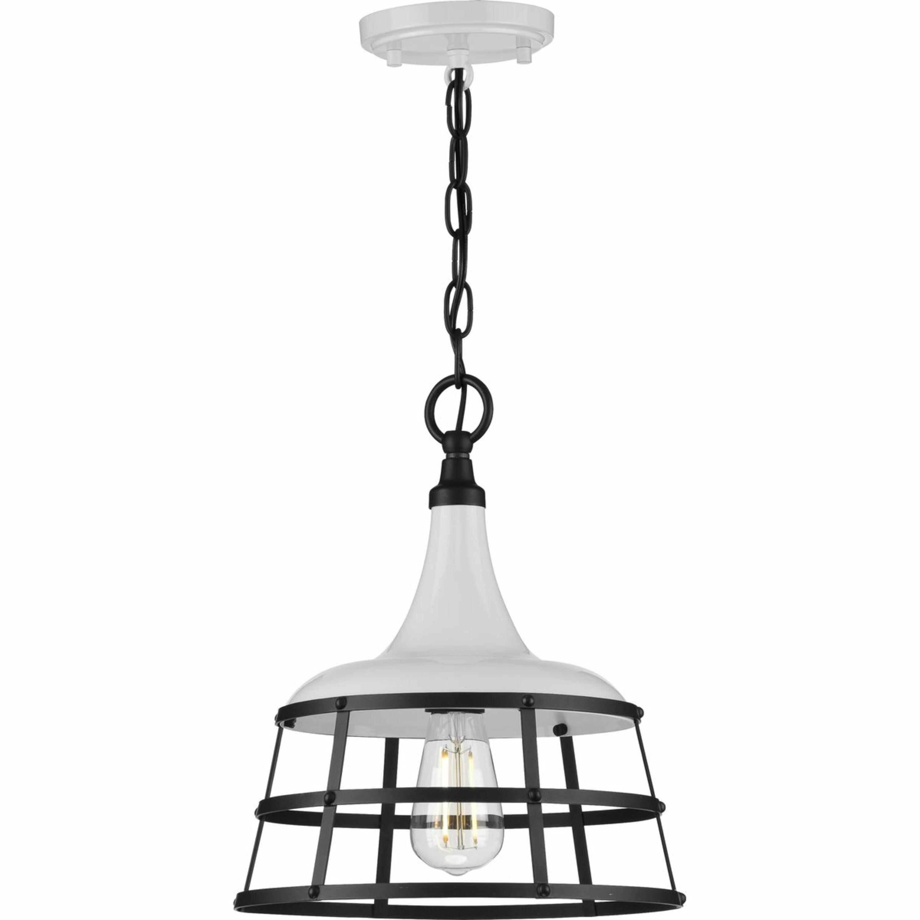 Progress Lighting Bastille Collection 1-Light Mini-Pendant, Steel, White Finish, Country Basket Shade