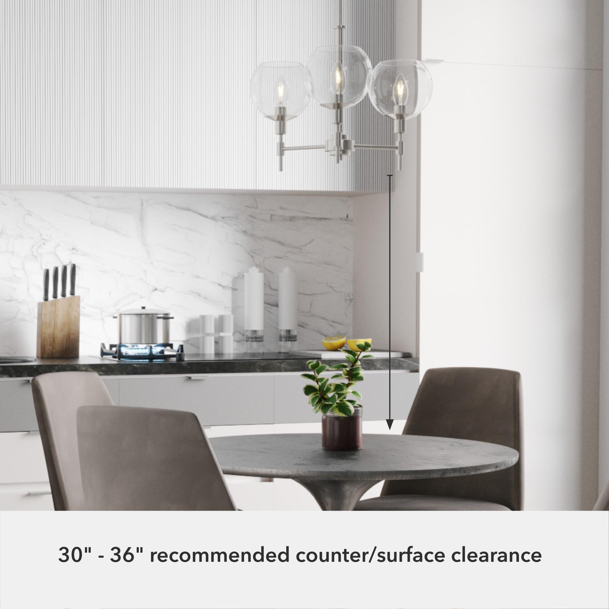 Hunter - Xidane 3-light Brushed Nickel, Medium Size Chandelier, Dimmable, Mid Century Modern Style, Candle Shaped, for Bedrooms, Kitchens, Dining, Living Rooms - 19740