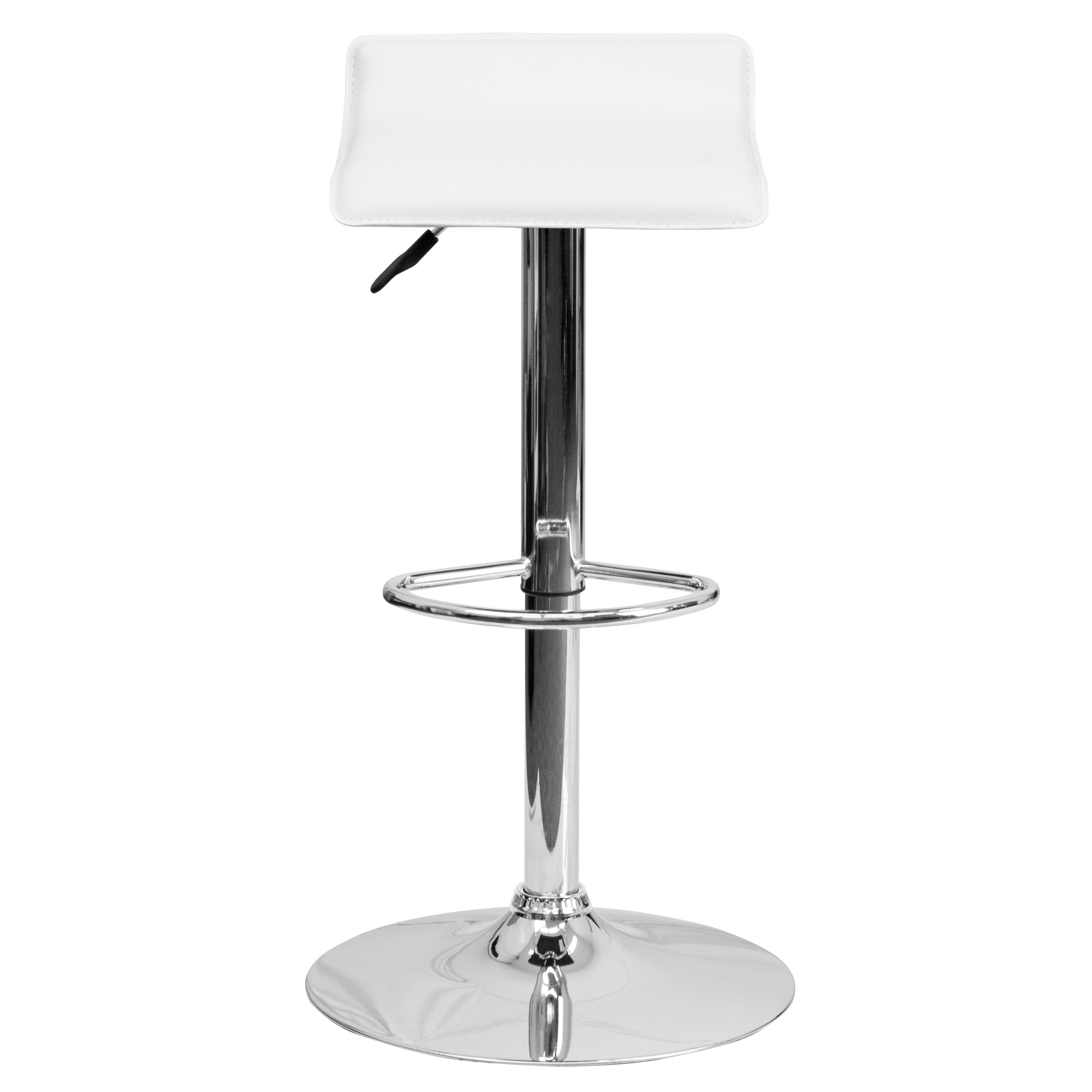 Flash Furniture Contemporary White Vinyl Adjustable Height Barstool with Solid Wave Seat and Chrome Base