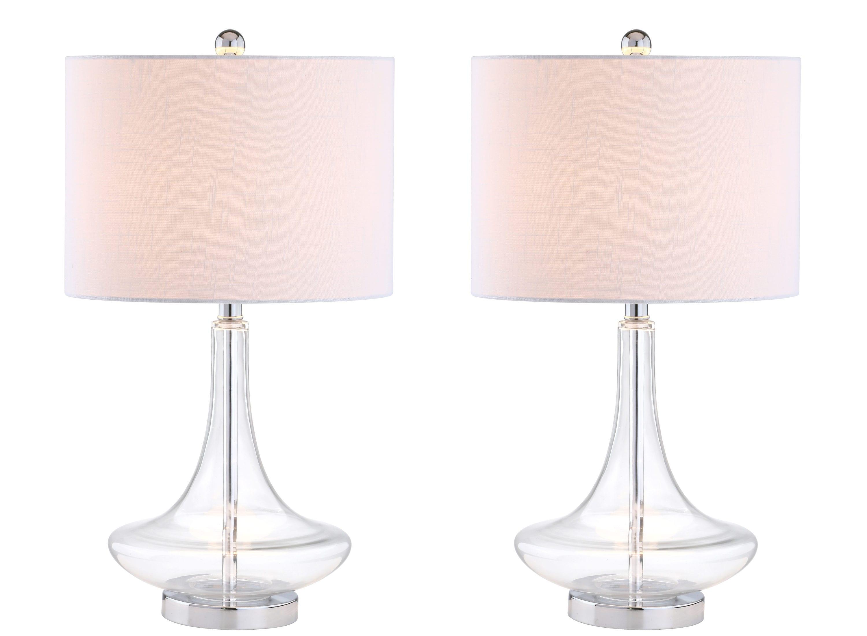 JONATHAN Y Cecile 25.5" Glass Teardrop LED Table Lamp, Clear/Chrome (Set of 2)