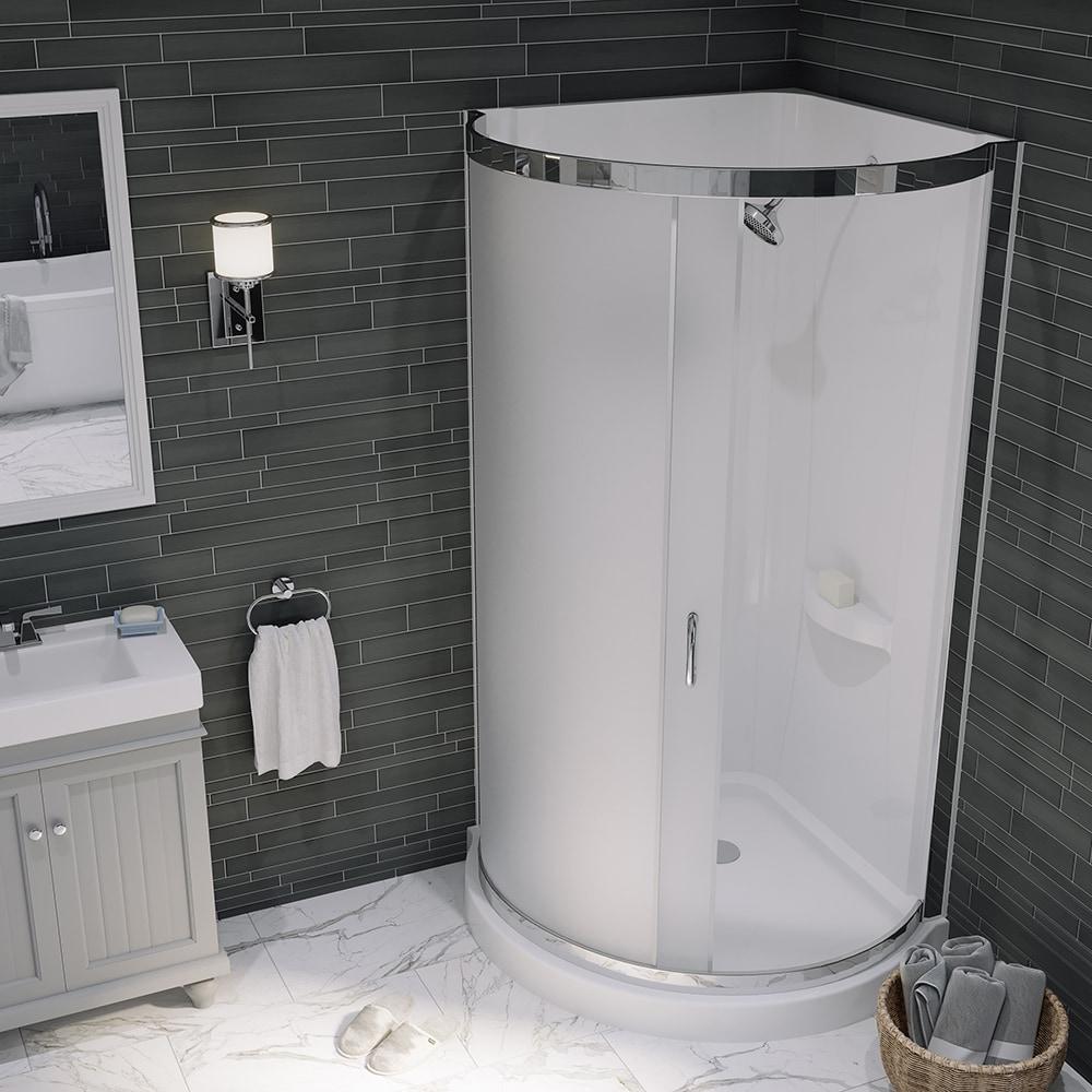 OVE Decors Breeze 40 in. Framed Round Shower Kit w/ Frosted Glass, Base, Wall in Chrome Finish