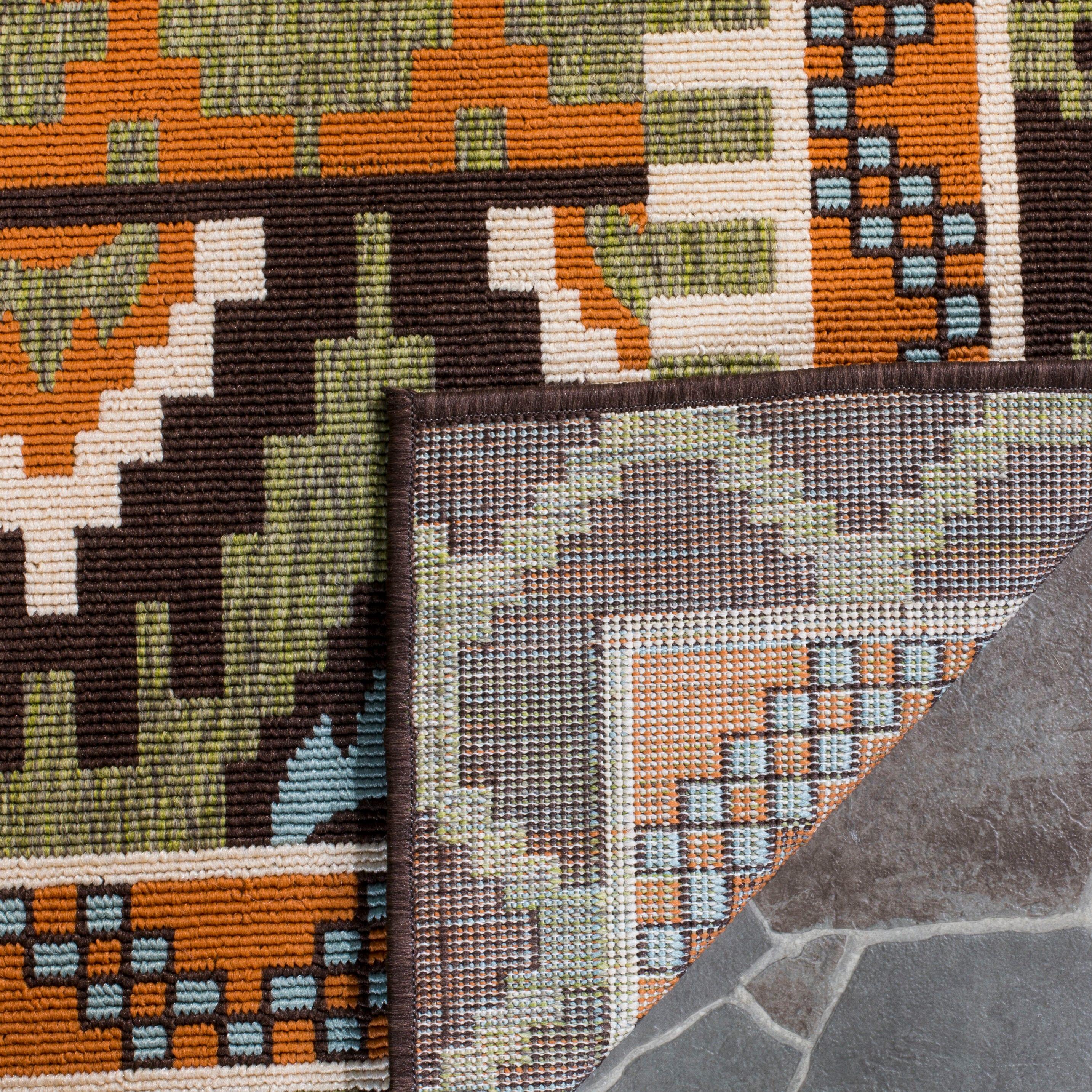 Veranda VER096 Power Loomed Indoor/Outdoor Area Rug - Green/Terracotta - 5'3"x5'3" - Safavieh