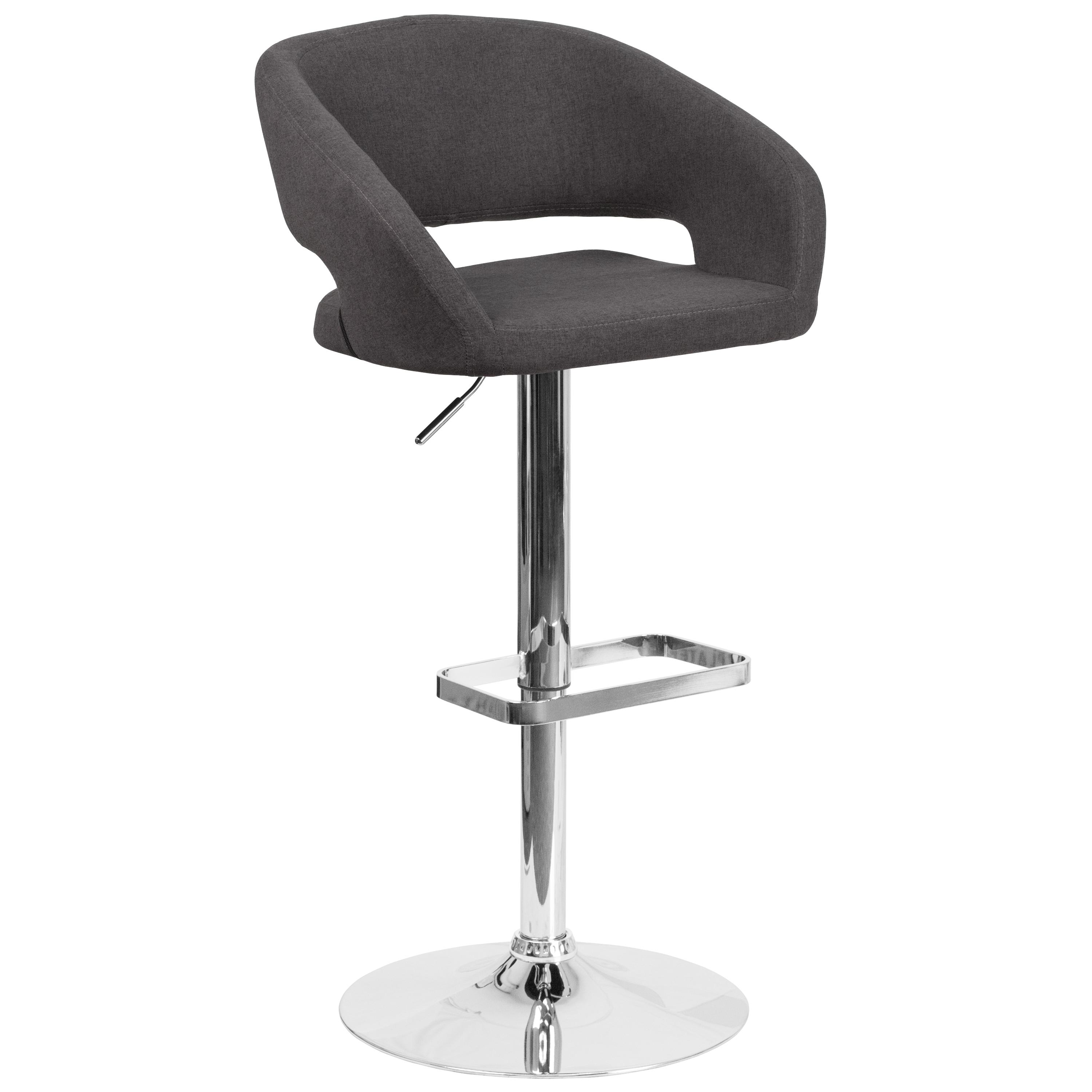 Flash Furniture Contemporary Charcoal Fabric Adjustable Height Barstool with Rounded Mid-Back and Chrome Base