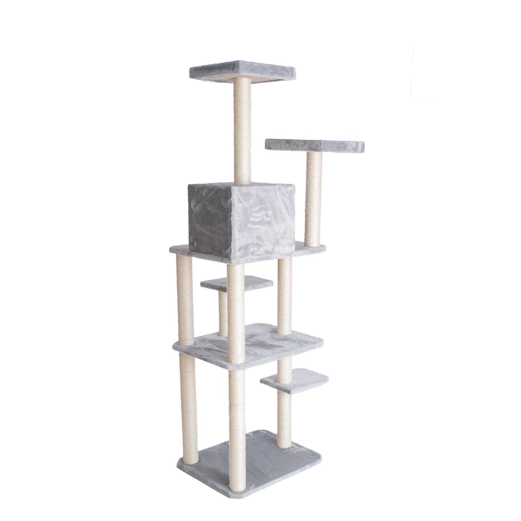 GleePet GP787408 74-Inch Real Wood Cat Tree With Seven Levels, Beige/Silver Gray
