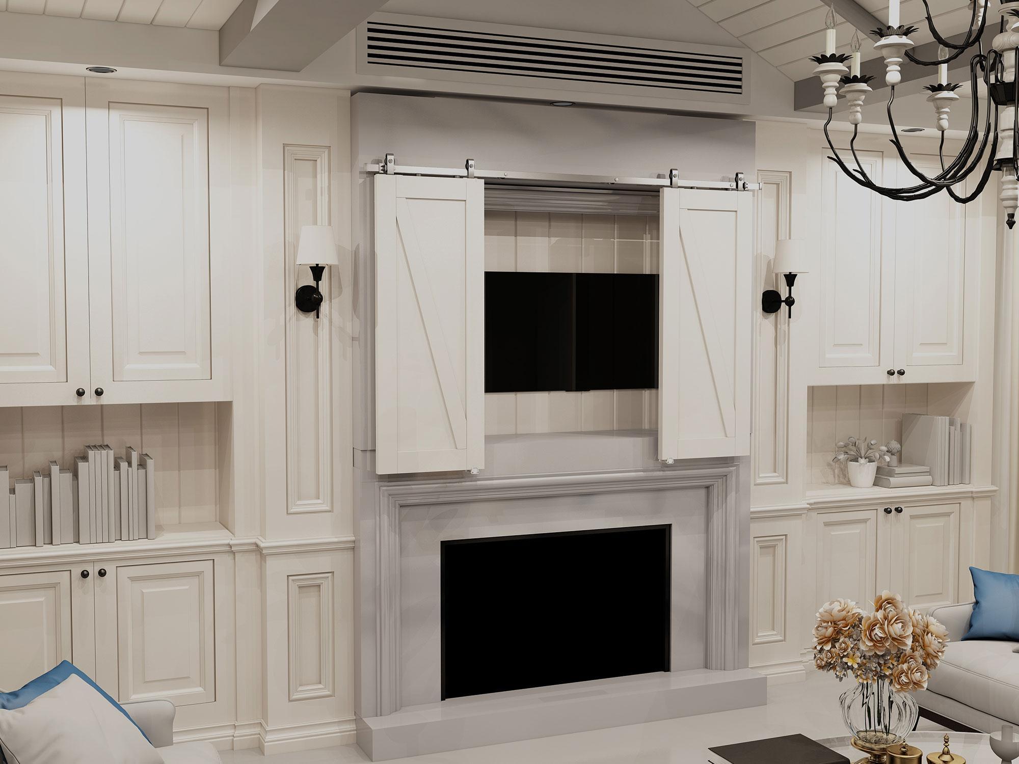 Architectural Products 48" Mini Barn Door Hardware Kits for Double Cabinet Doors Top Mount Design in Stainless Steel FSDH-TOPMT-SS-4-DD trimmable down to 43"