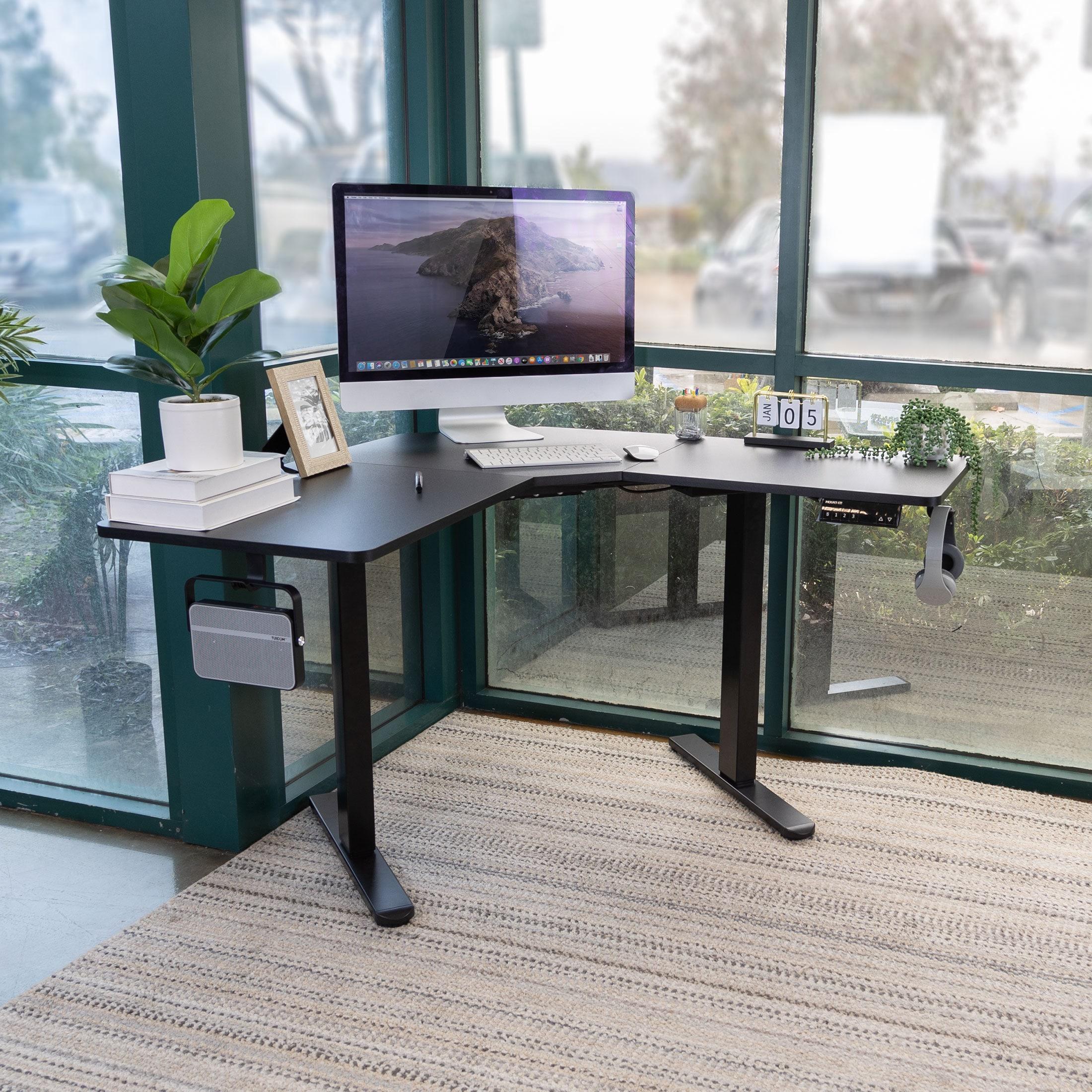 Mount-It! Electric Height Adjustable Desk for Corners, Automatic Standing Desk with Smooth Ergonomic Height Adjustment from 28.3" to 47.2"