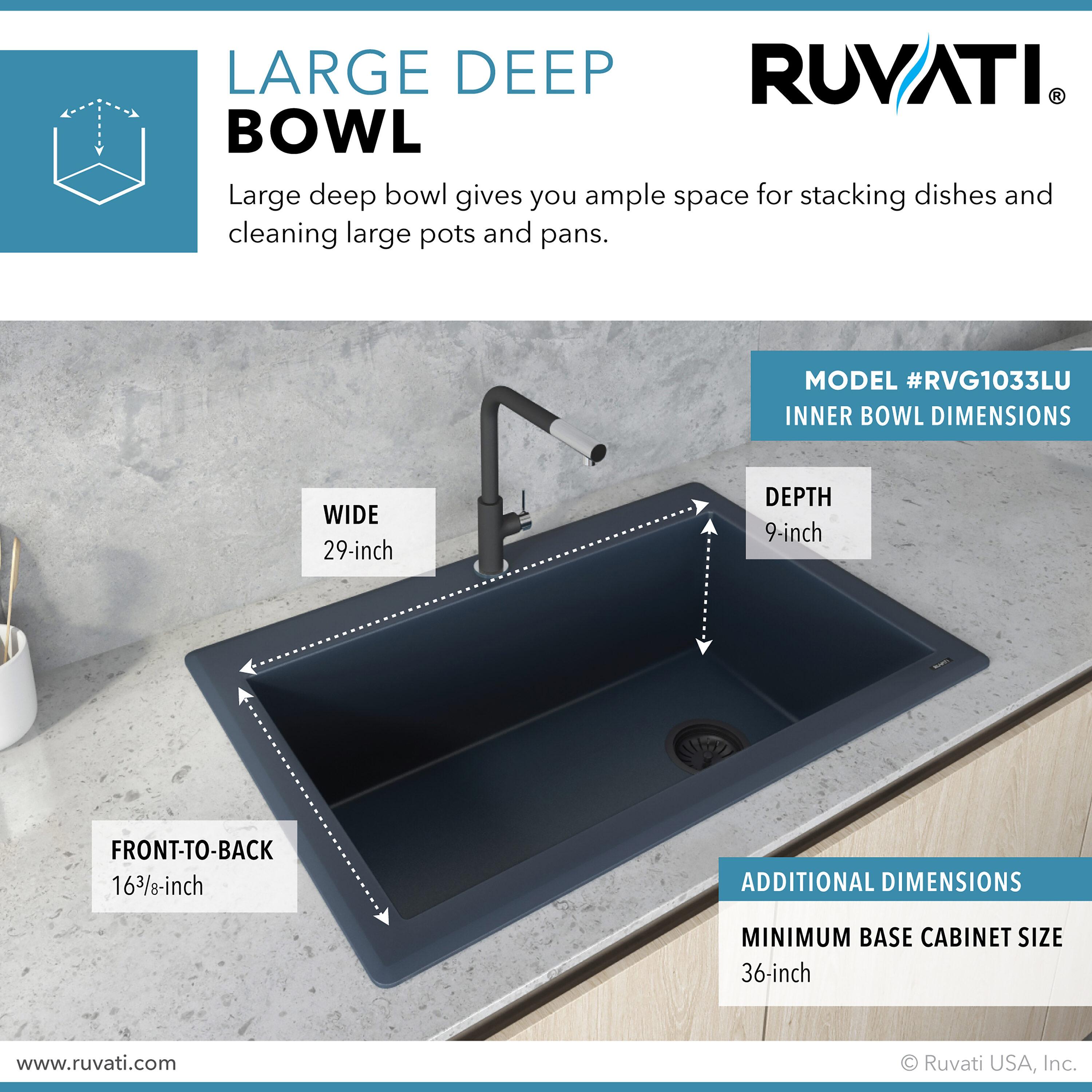 Ruvati 33 x 22 inch Granite Composite Drop-in Topmount Single Bowl Kitchen Sink