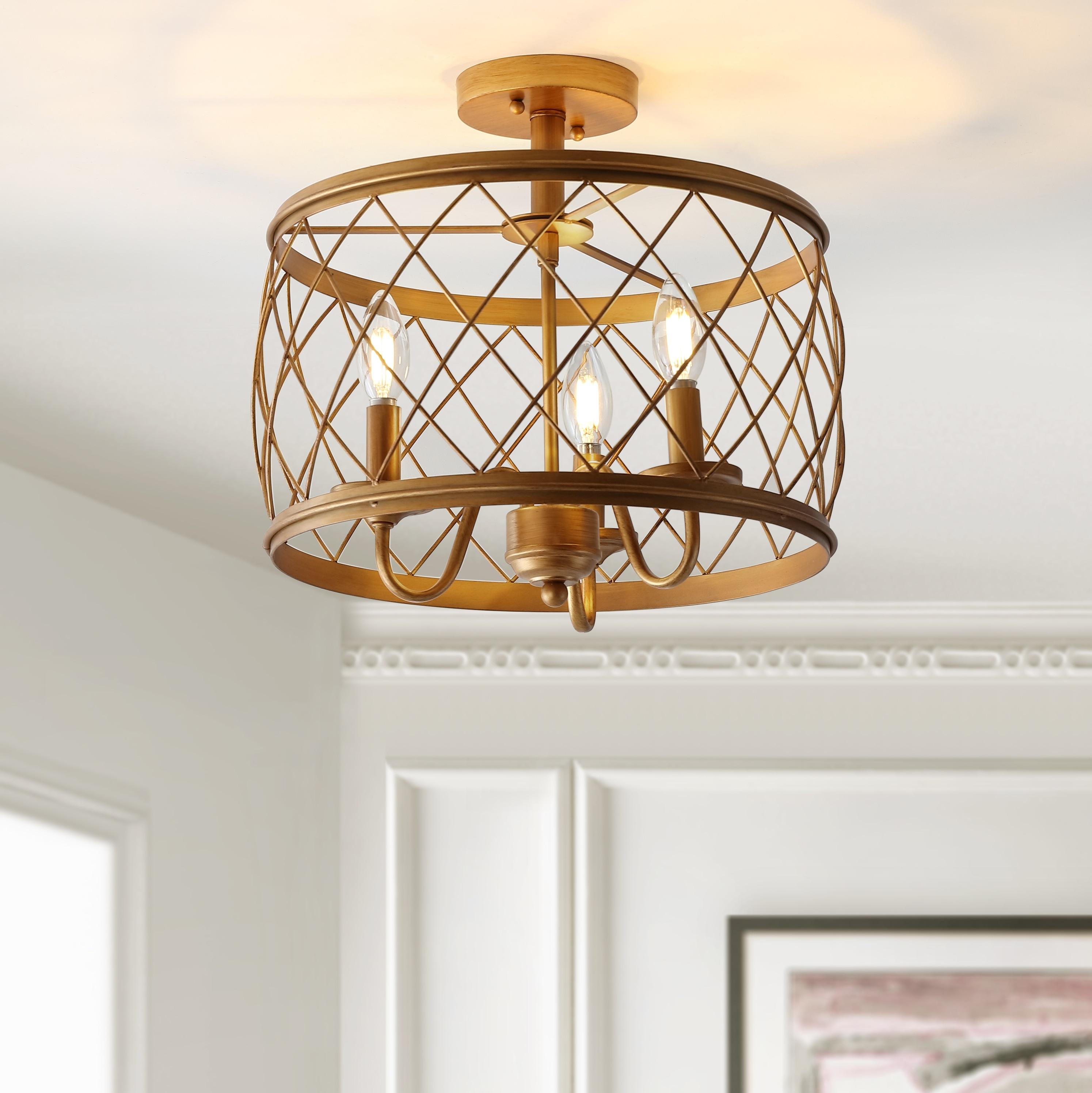 Antiqued Gold 15" Metal Drum LED Flush Mount Light