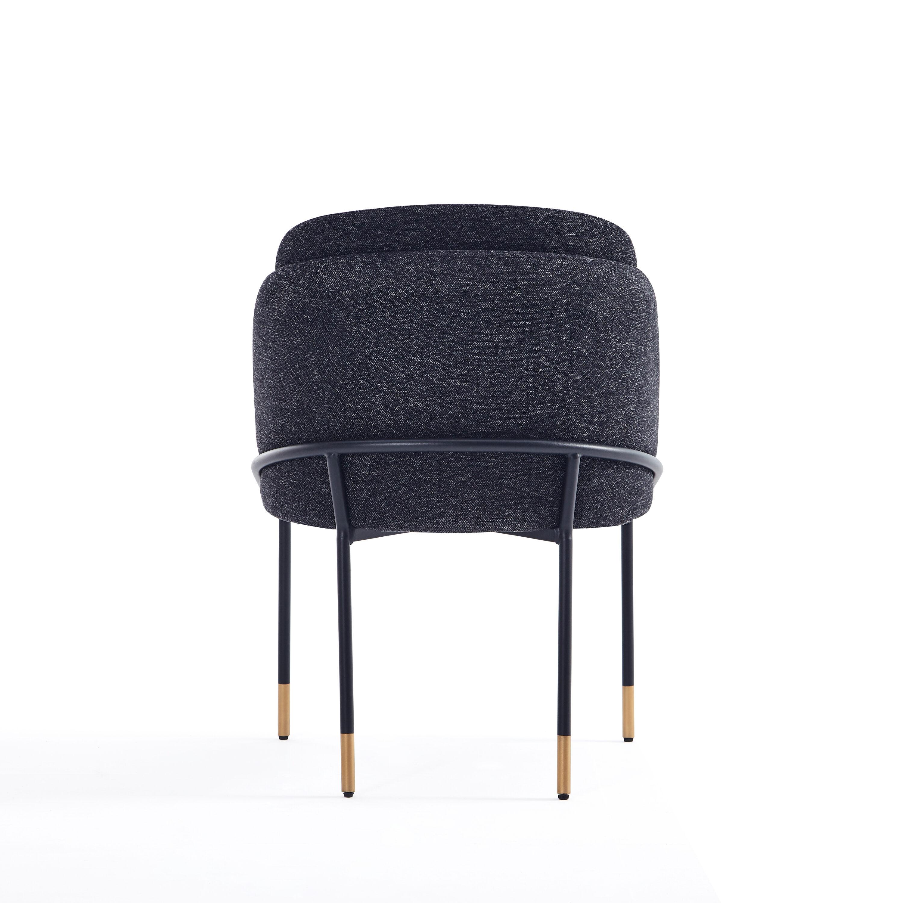 Manhattan Comfort Flor Dining Chair with Metal Legs, Upholstered in Twill Weave Fabric, Padded Cushions, Ergonomic Winged Back Design, Gold Metal Accents, Fully Assembled, 2 Piece Set, Black