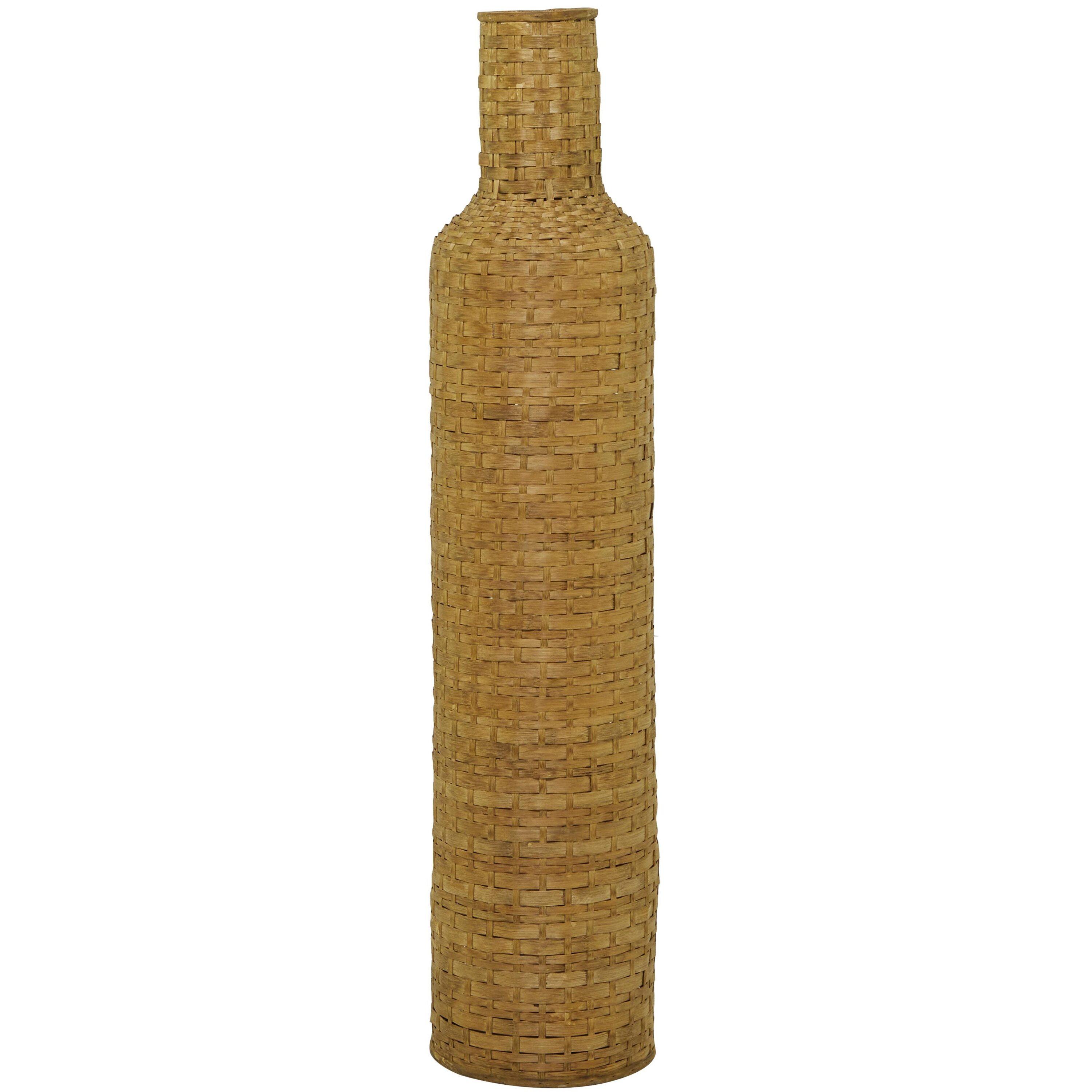 Studio 350 Intricately Woven Tall Bamboo Wood Floor Vase  - White or Brown Brown - 9"W, 39"H