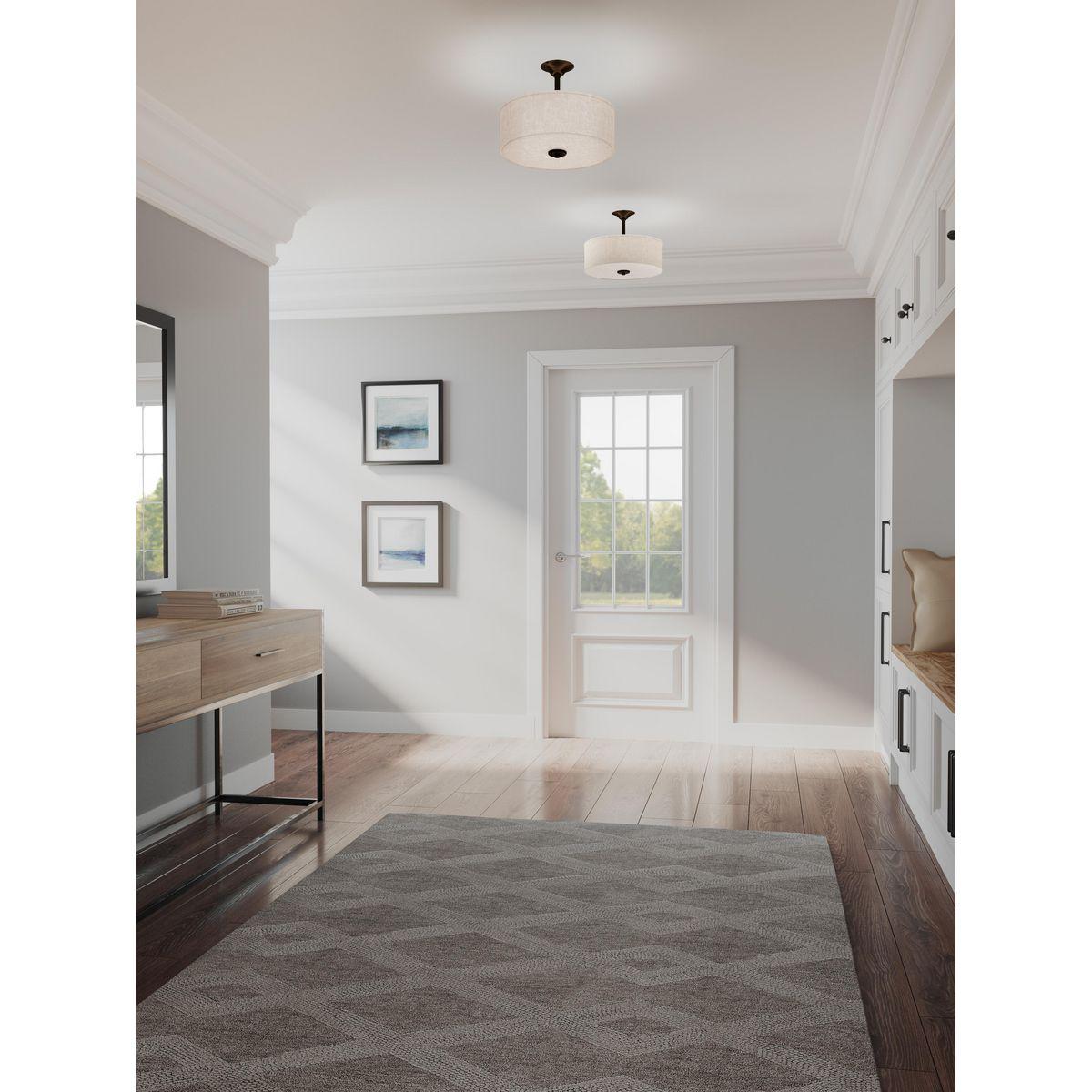 Progress Lighting, Inspire Collection, 2-Light Semi-Flush Mount, Antique Bronze, Etched Glass with Linen Shade