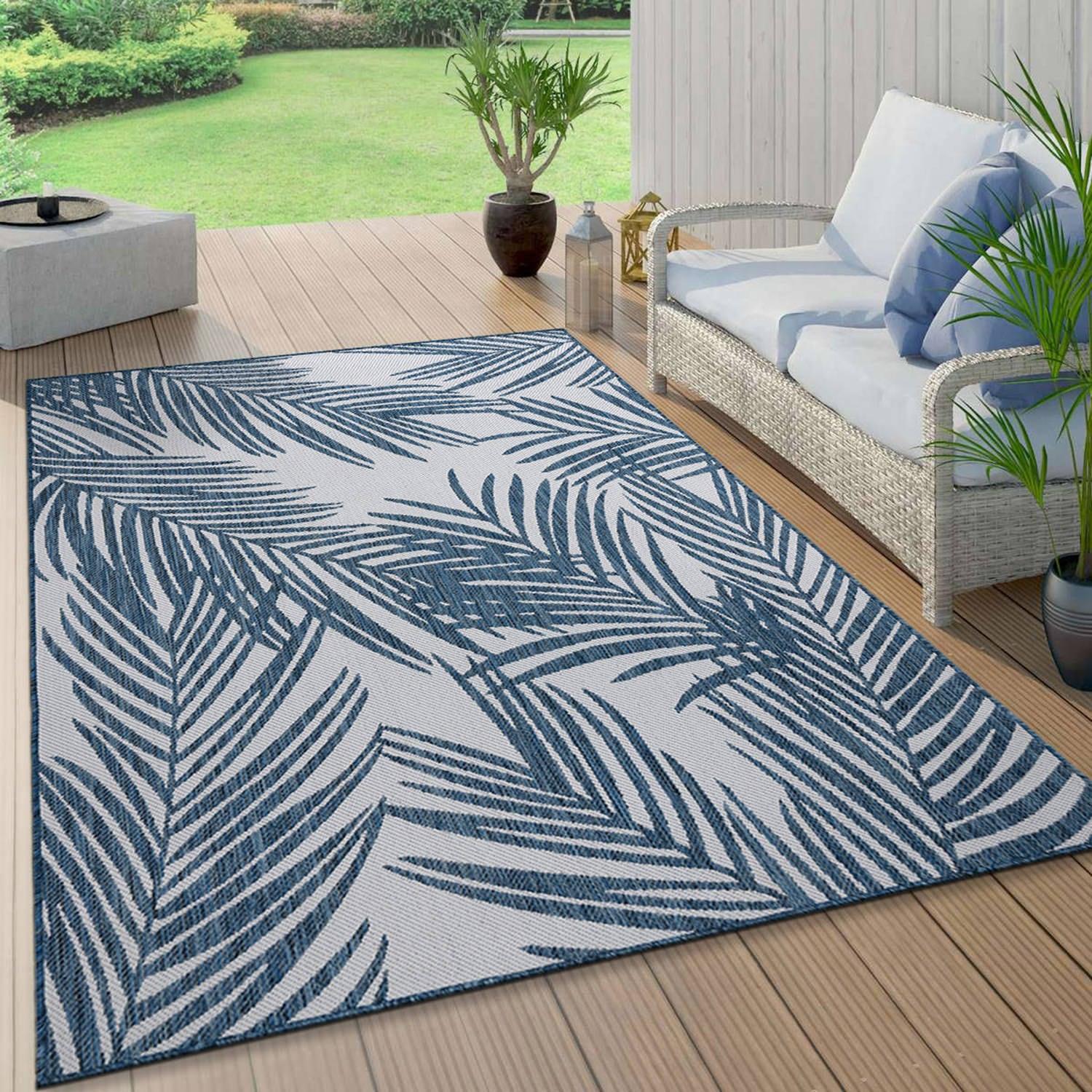 World Rug Gallery Contemporary Distressed Leaves Textured Flat Weave Indoor/Outdoor Area Rug - NAVY 7'10"X10'