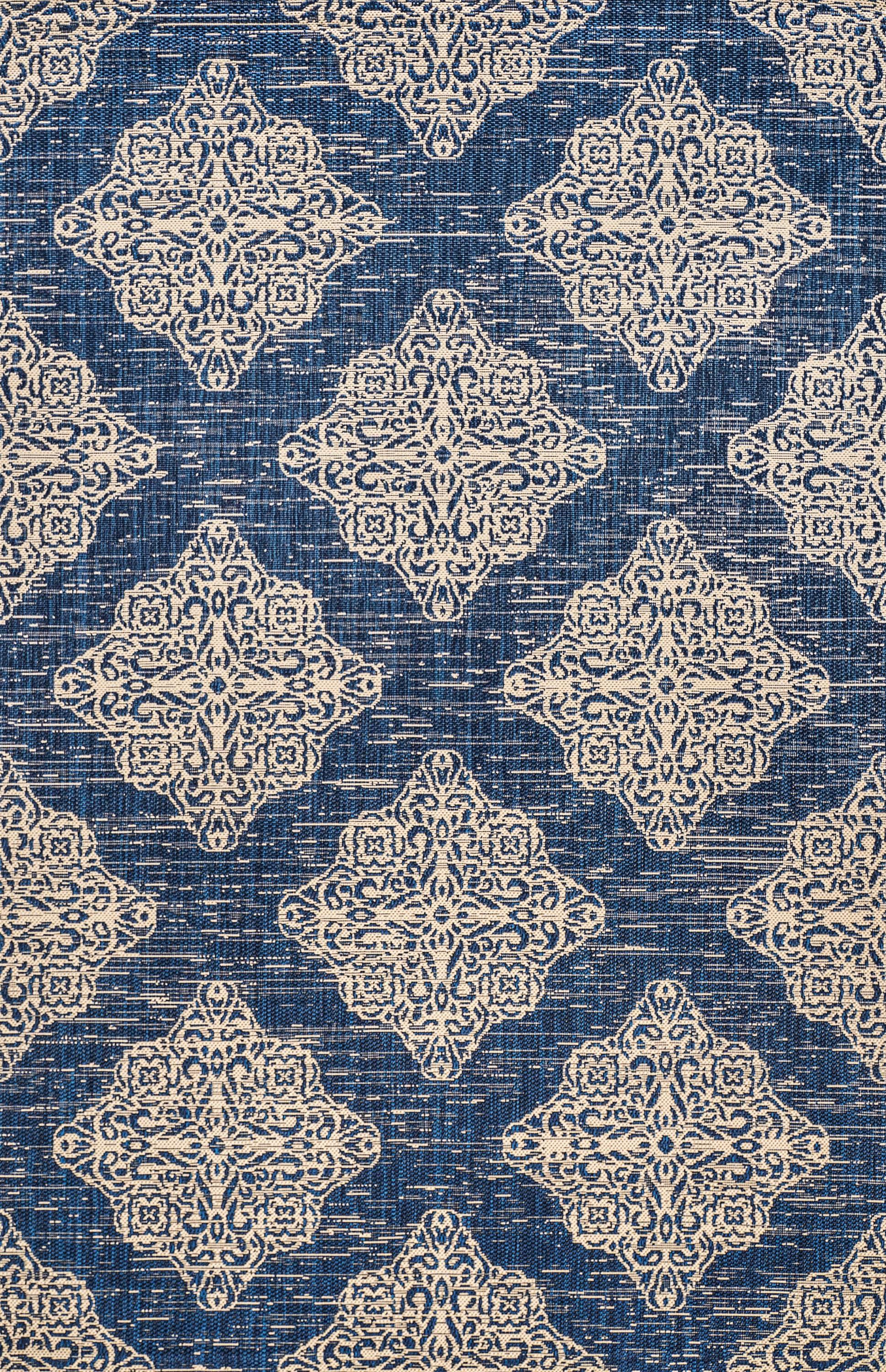 4'x6' Tuscany Ornate Medallions Indoor/Outdoor Area Rug, Navy/Beige - JONATHAN Y