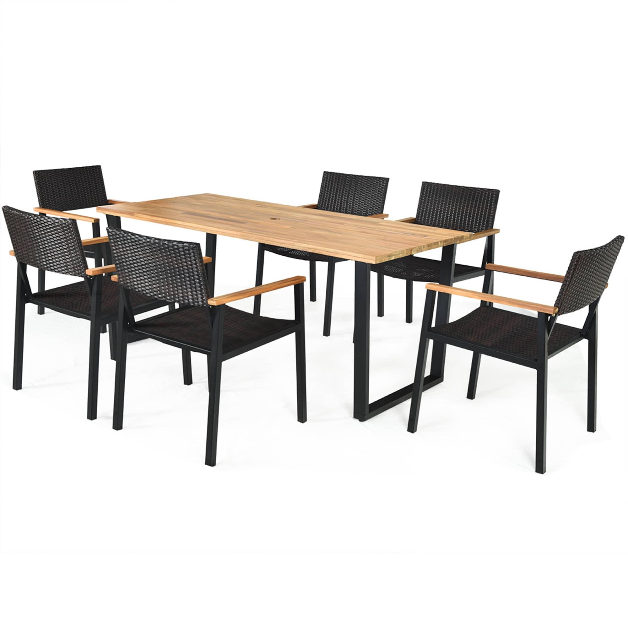 Hokku Designs Artimiza 6 - Person Acacia Patio Dining Set with Rectangular Table (Set of 7)