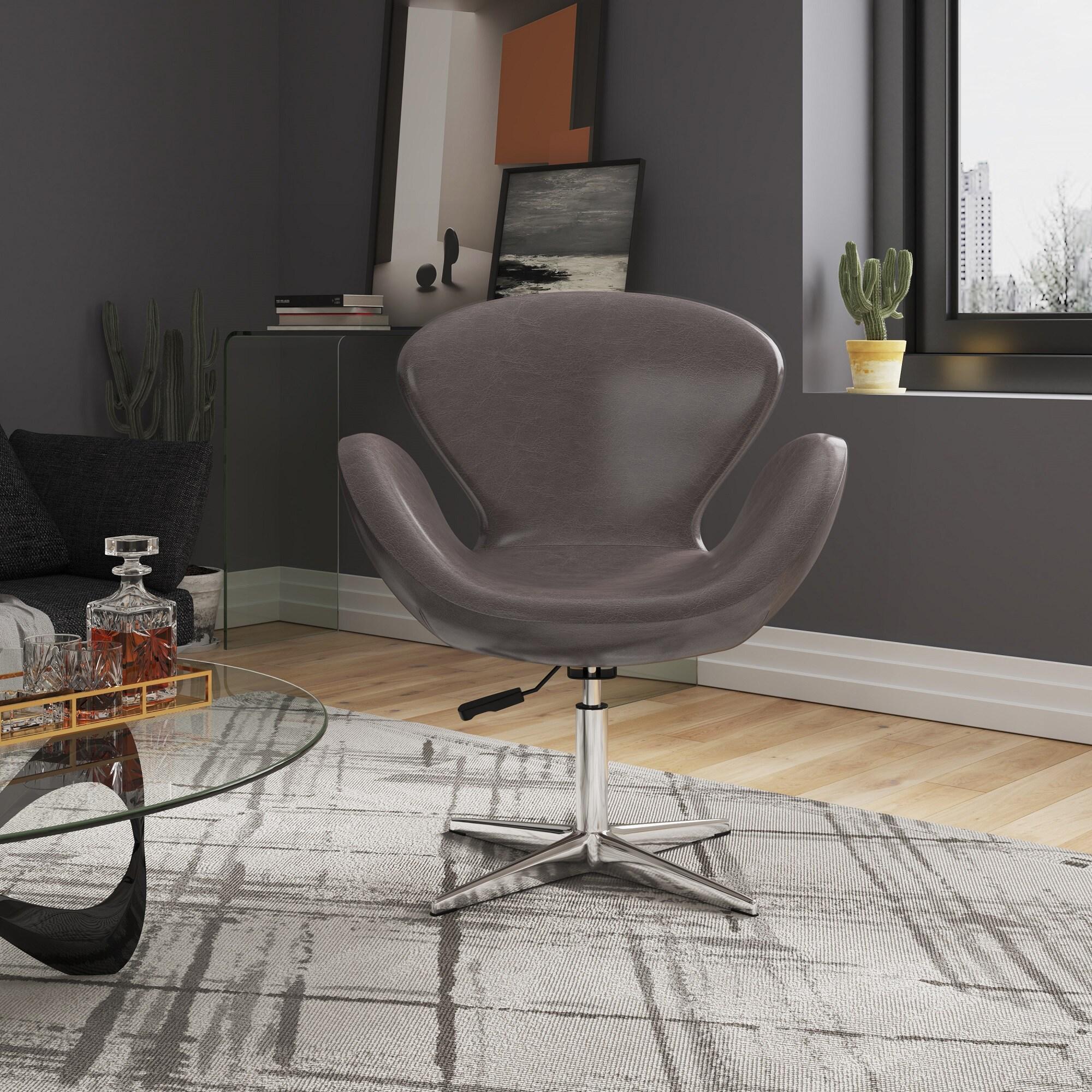 Set of 2 Raspberry Faux Leather Adjustable Swivel Chairs Pebble - Manhattan Comfort